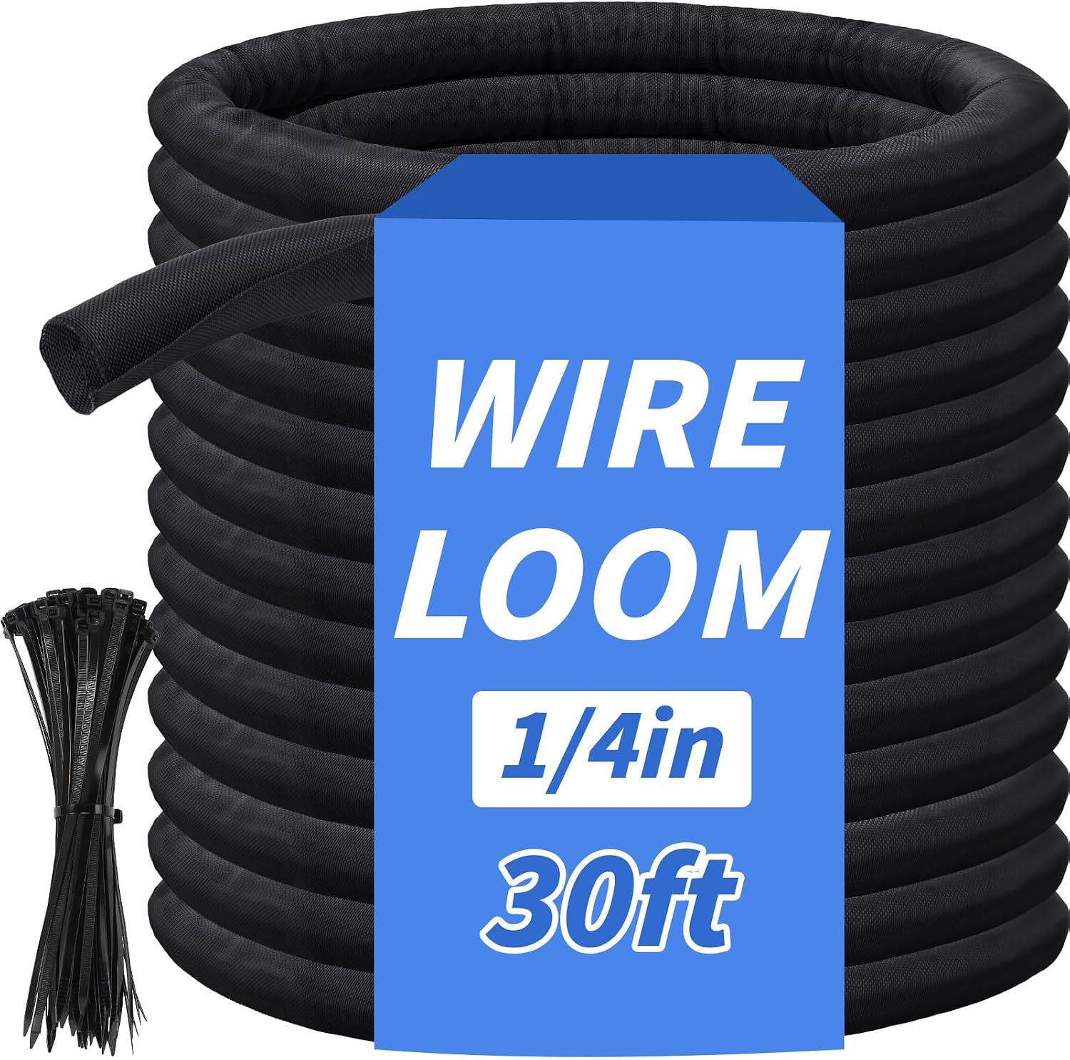 30ft - 1/4in Split Braided Sleeve Cable Management, Self-Wrapping