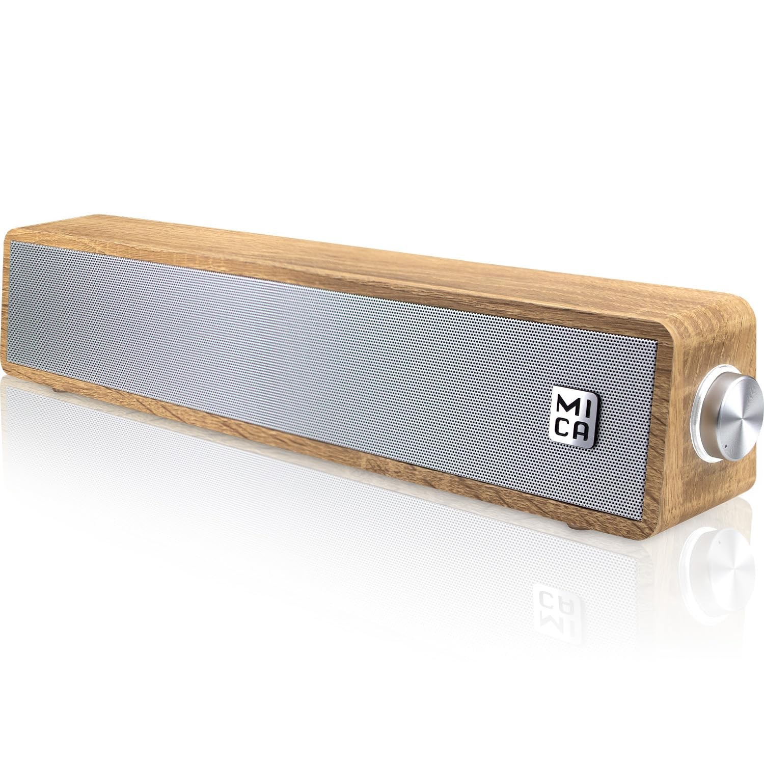 MICA Bluetooth Computer Speakers, Angled Retro Wooden Computer Sound Bar, 3.5...