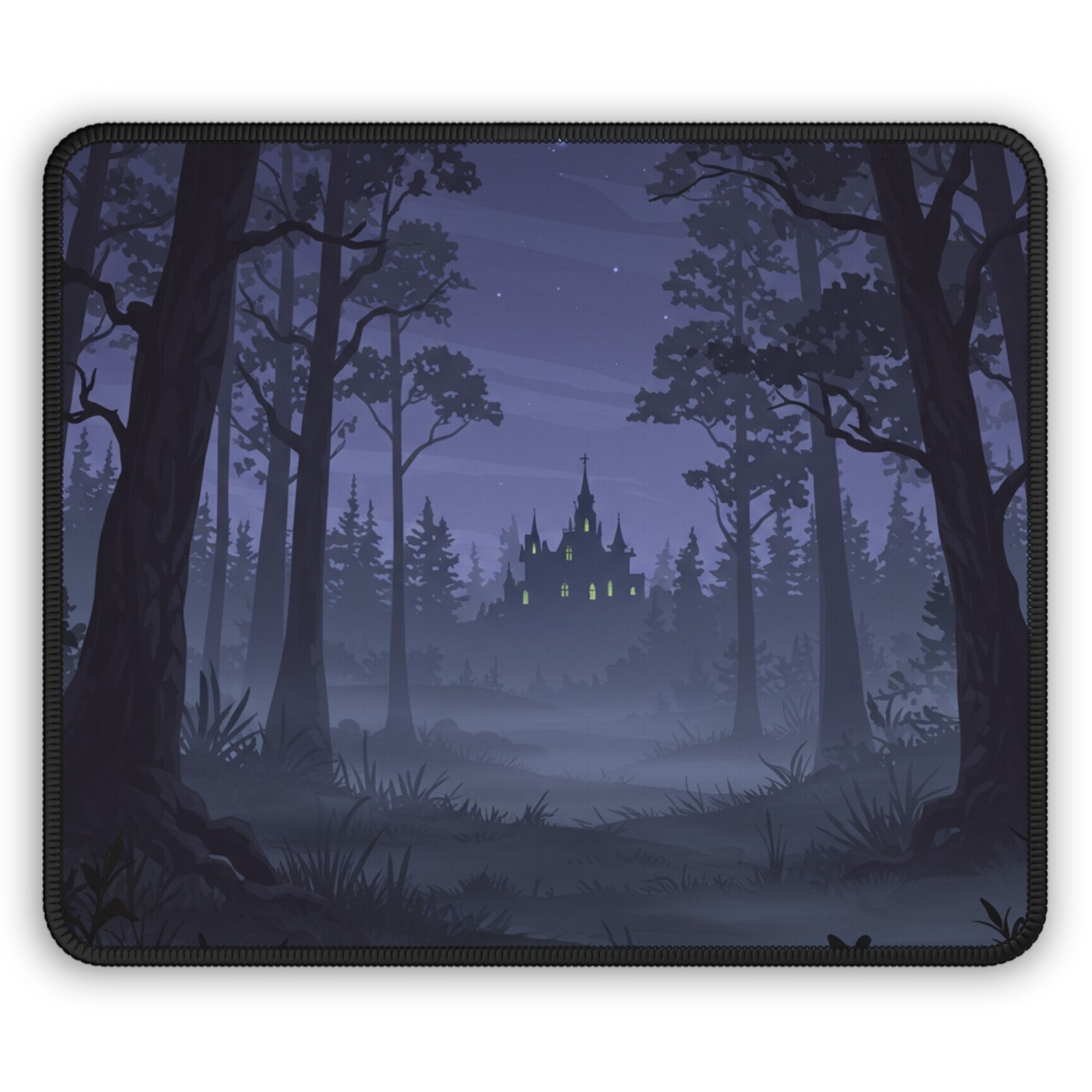 Spooky Forest Castle Gaming Mouse Pad | Haunted Nightscape