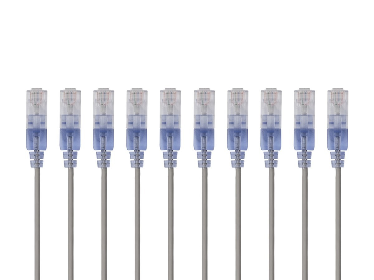 SlimRun Cat6A Ethernet Patch Cable RJ45 Stranded UTP Wire 30AWG 6in Gray 10-Pack