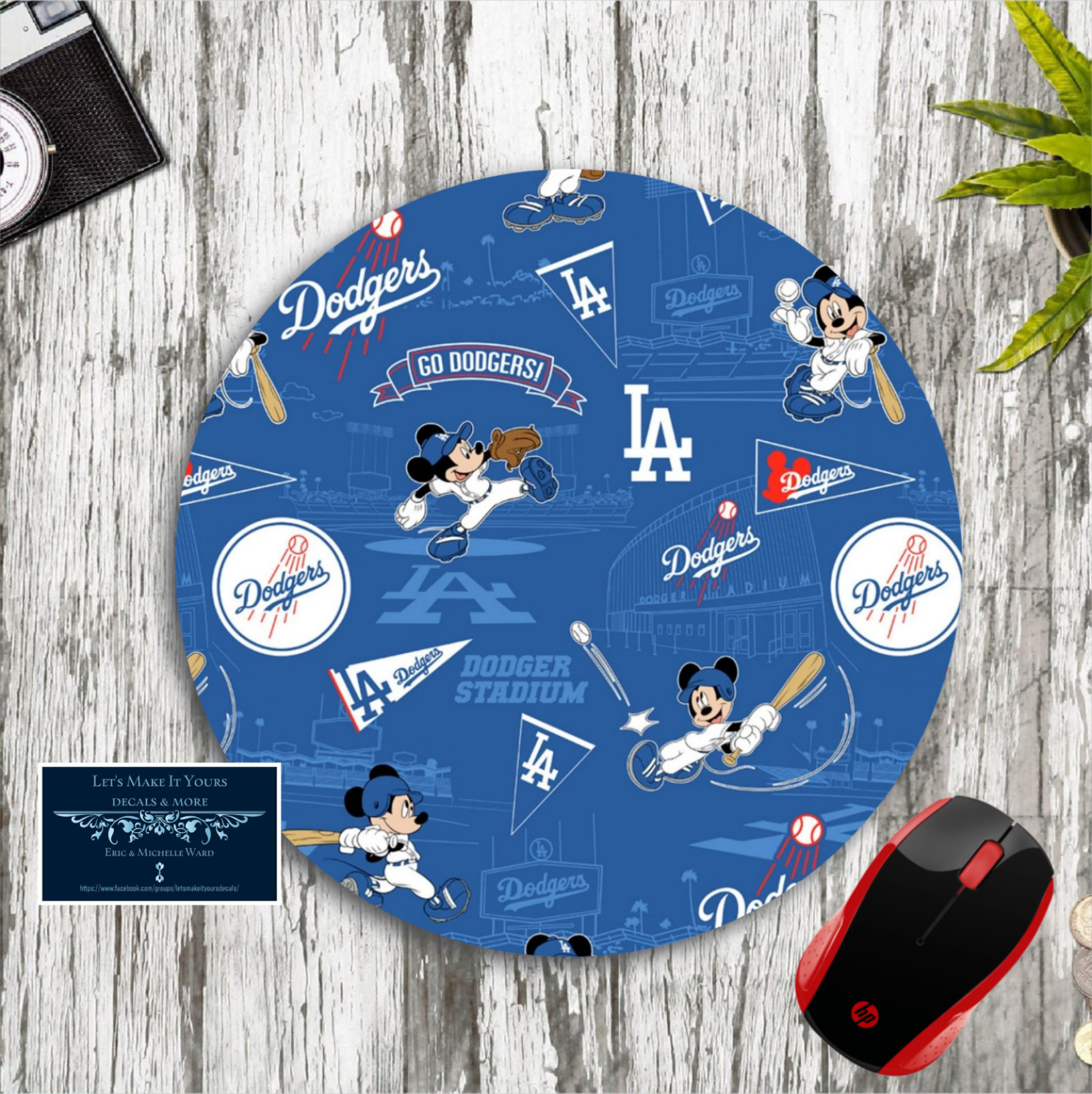  MICKEY MOUSE LA DODGERS THEME CUSTOM ROUND MOUSE PAD DESK MAT SCHOOL OFFICE