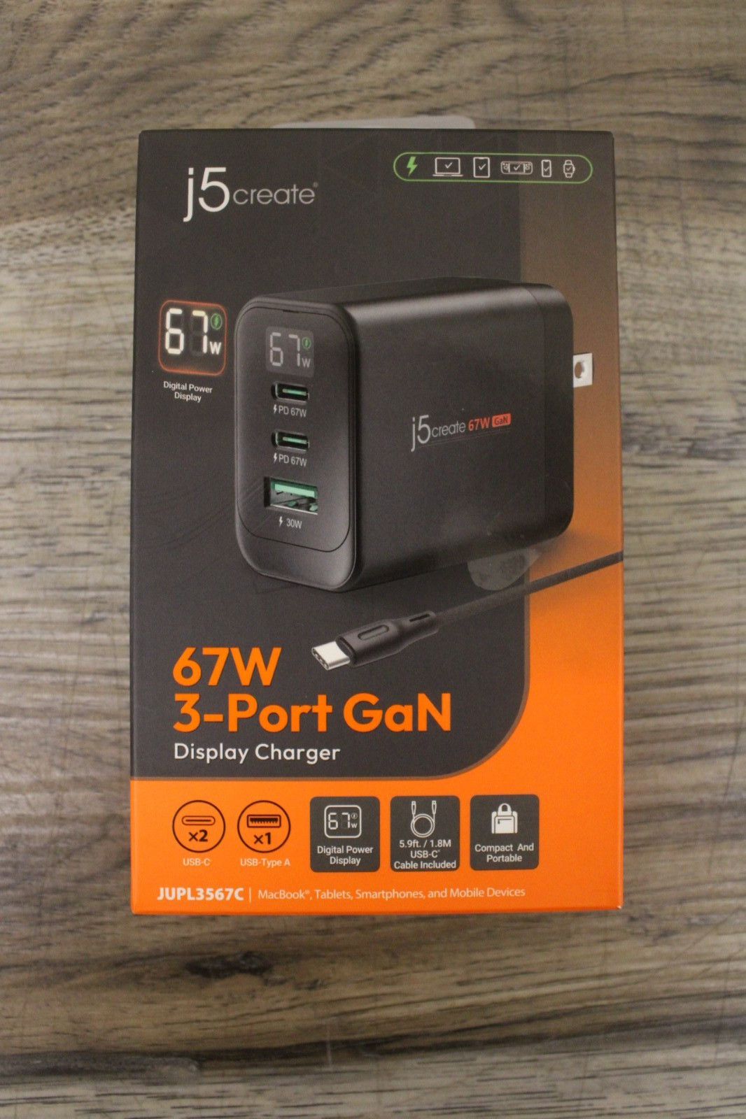 j5create - 67W 3-Port GaN Display Charger - Black