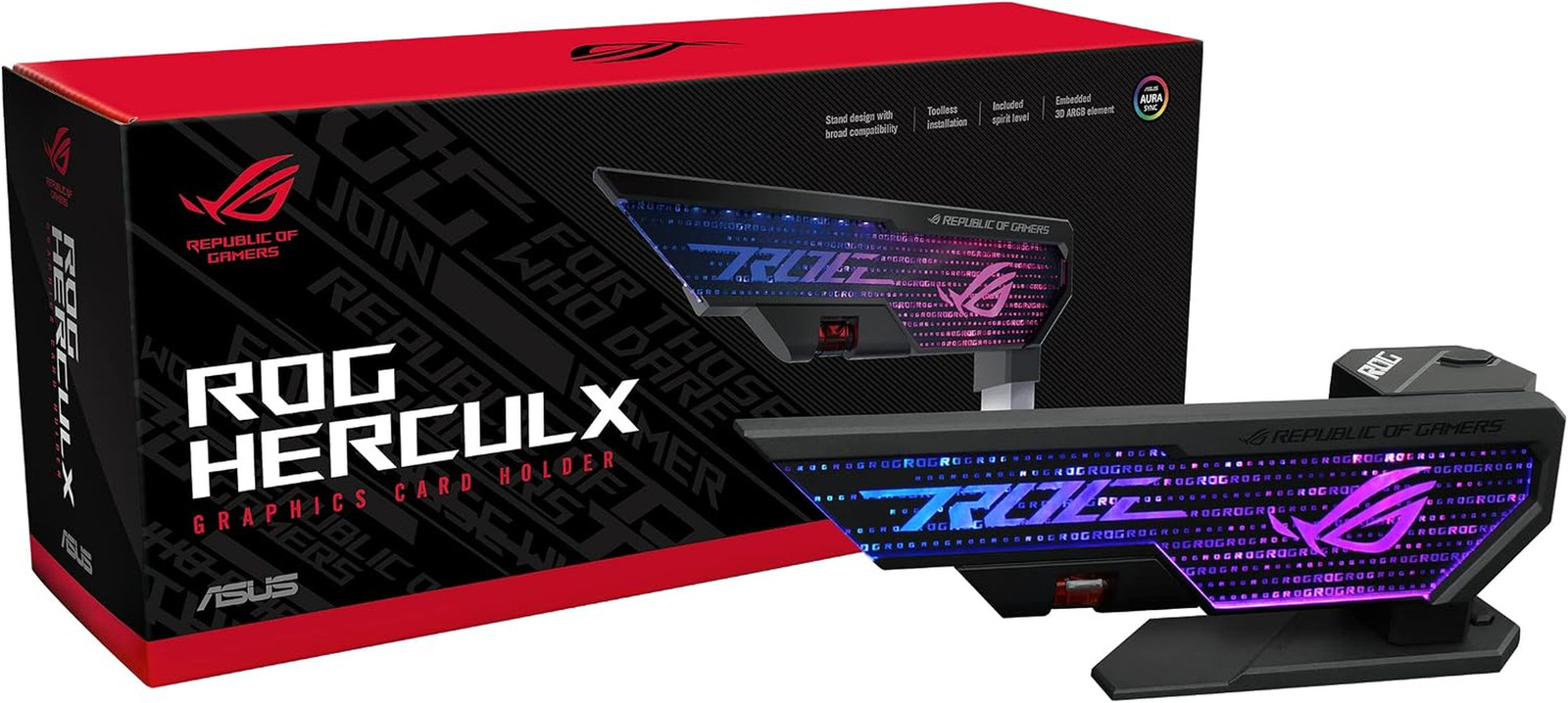 ASUS ROG Herculx GPU Anti-Sag Holder, Solid Zinc Alloy Construction, Easy Toolle