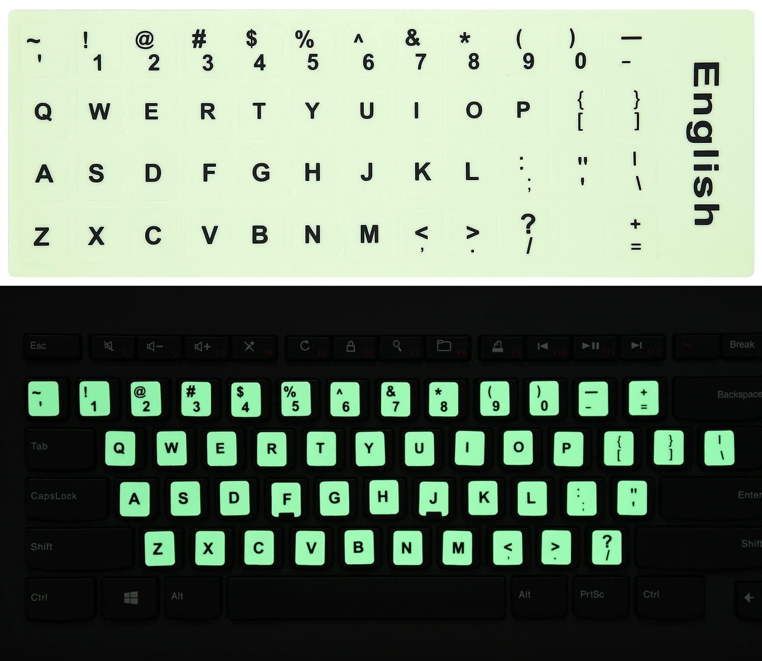 2PCS Pack Universal English Keyboard Stickers Glow in the Dark, Keyboard Letters