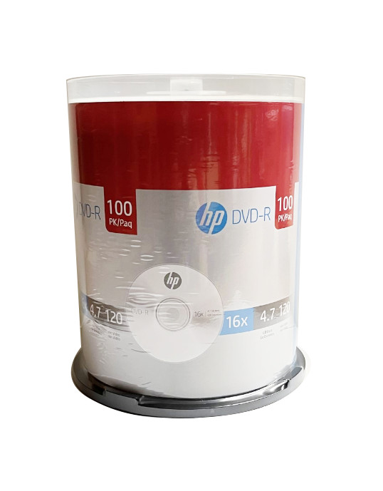 100 HP Blank 16X DVD DVD-R Branded Logo 4.7GB Media Disc Spindle Cake Box