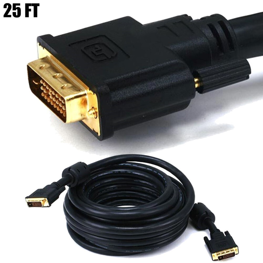 25FT DVI-D Dual Link Male to Male Monitor Cable PC HDTV 24AWG CL2 Gold Plated
