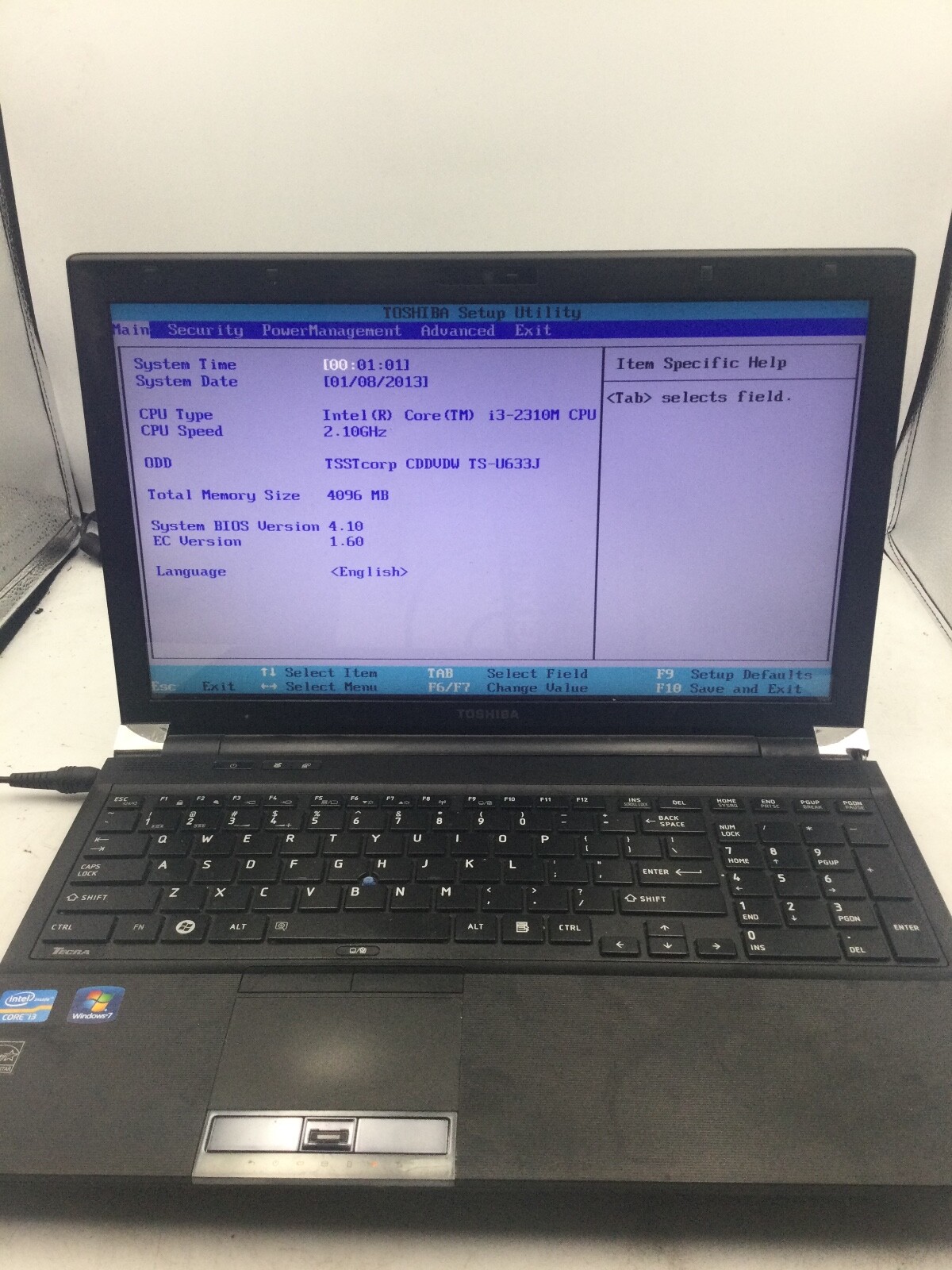 TOSHIBA TECRA R850 - BOOTS TO BIOS - INTEL CORE I3 2310 - 4GB RAM - READ DESC-BB