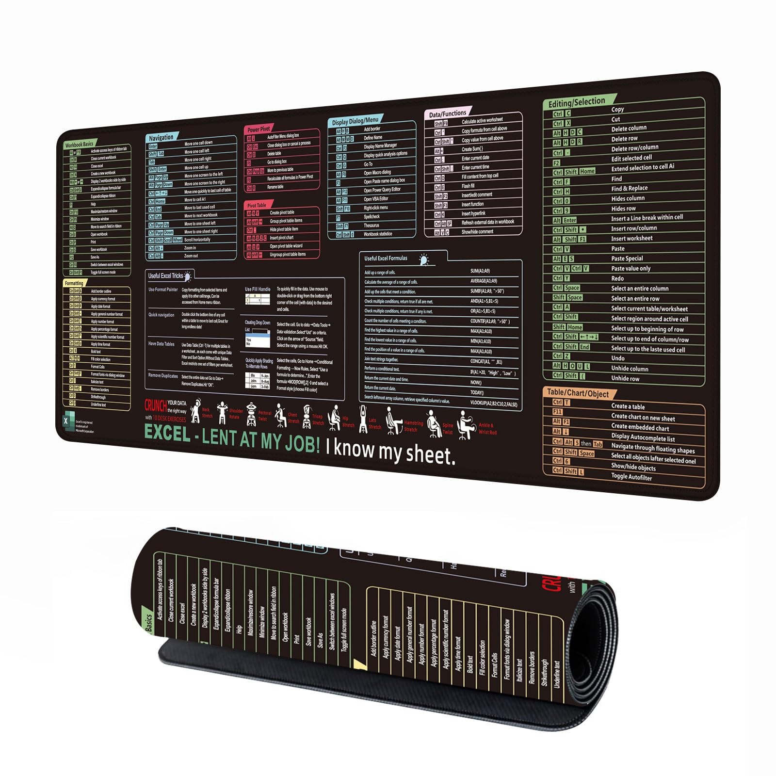 Excel/Word/Power Point/Windows Pad, Excel Shortcut Keys Pad - Extended Large ...