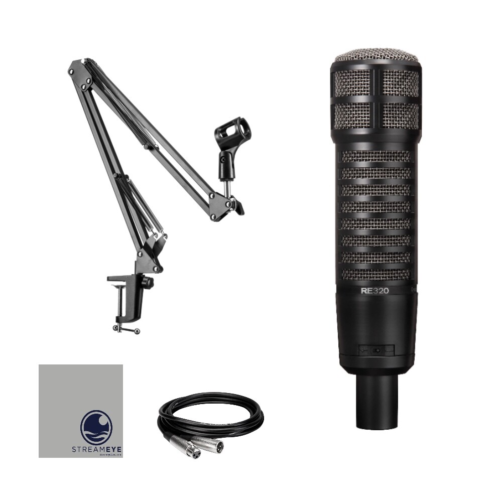 Electro-Voice RE320 with StreamEye Boom Arm, Polishing Cloth, and XLR Cable