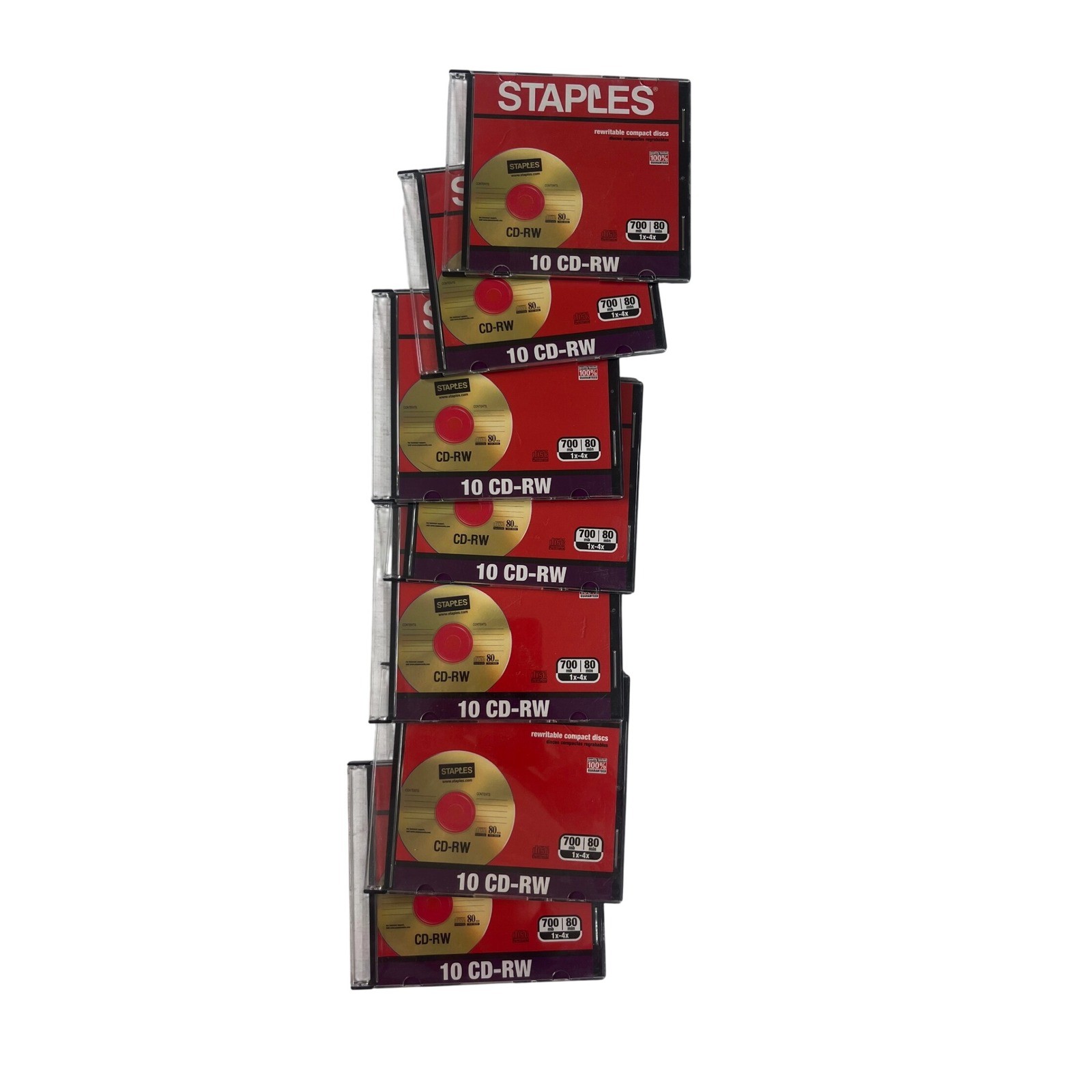 Staples CD-RW Rewritable Discs 700MB 80min 1x-4x Slim Case Lot of 7 Data Storage
