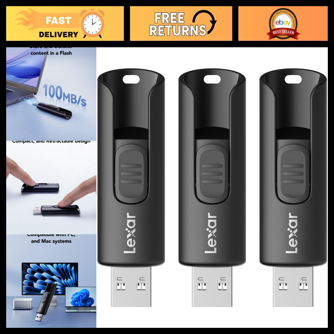 32GB USB 3.2 Gen 1 Flash Drive - High-Speed Data Transfer - 3-Pack Storage Solut
