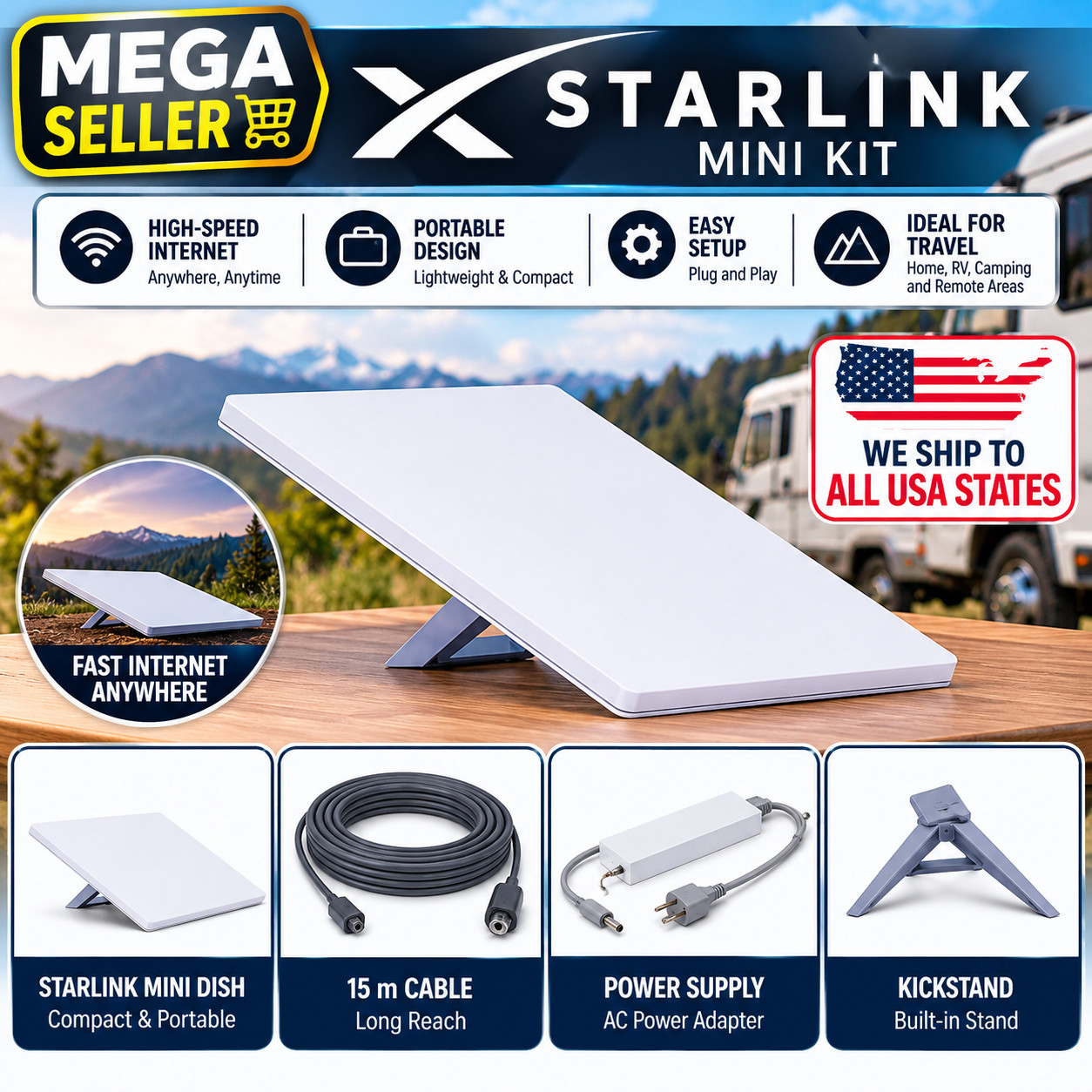 STARLINK Mini Kit Portable Satellite Internet WiFi Built In Router 02535001-HD
