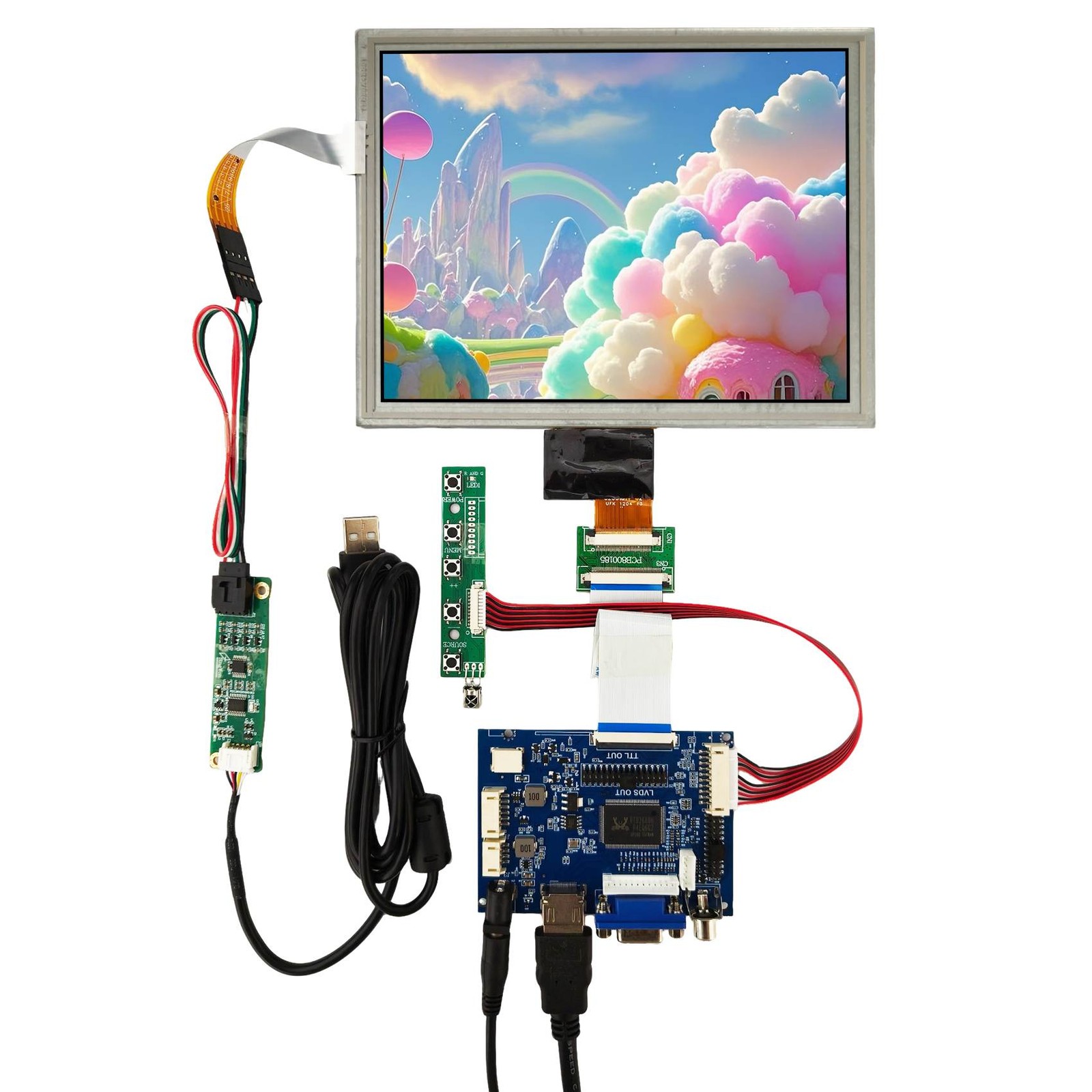 8 Inch 1024X768 LVDS WLED Resistive Touch LCD Screen and H/D VGA AV Driver Board