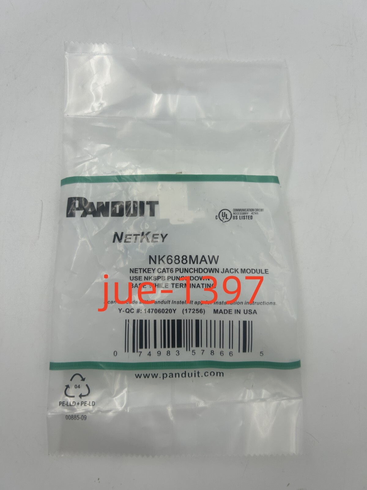 Panduit NK688MAW NetKey Cat6 Jack Module White Qty50  for DHL/fedex