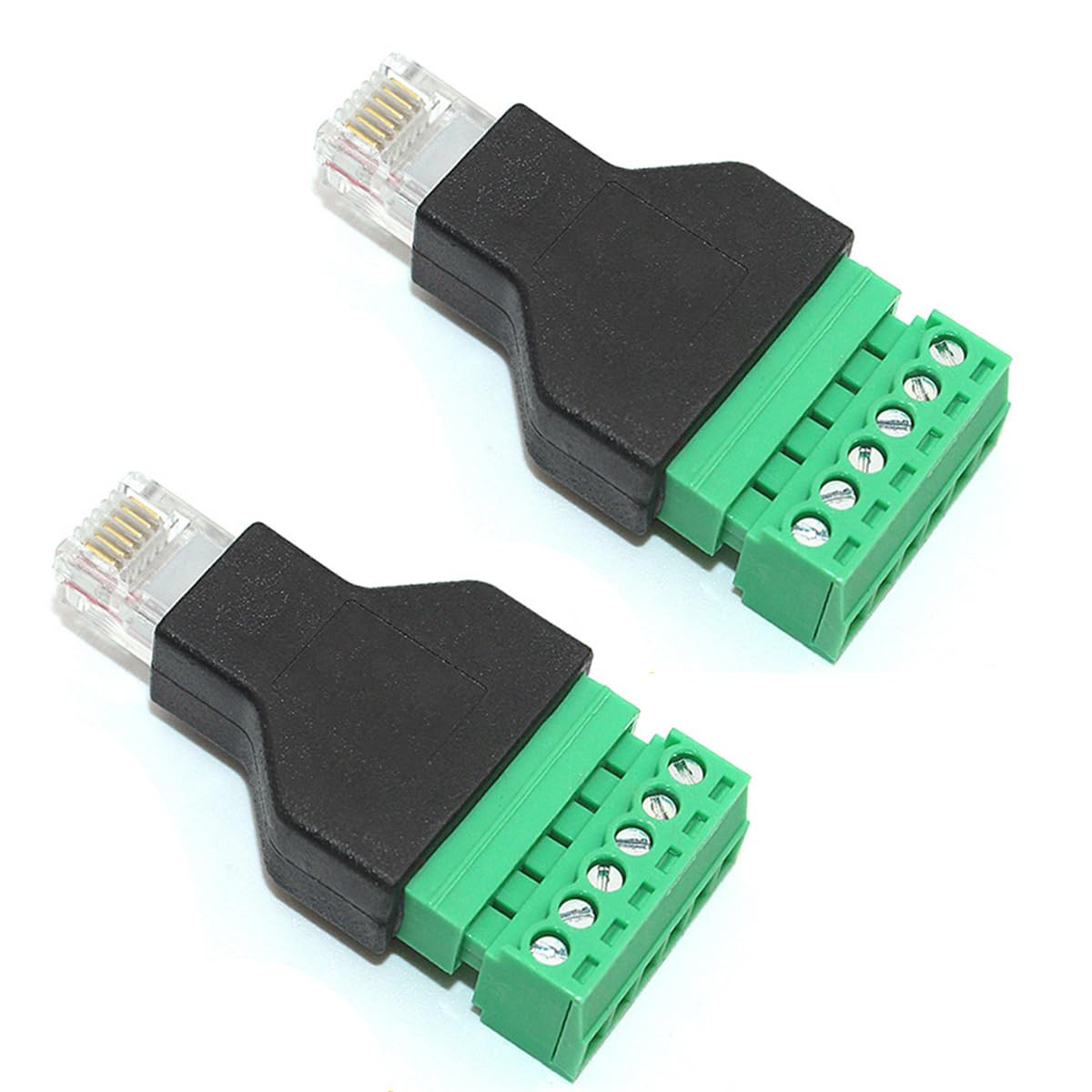 2Pcs RJ11 Male to 6 Pins Screw Terminal Block Adapter for Cat3 Telephone Handset