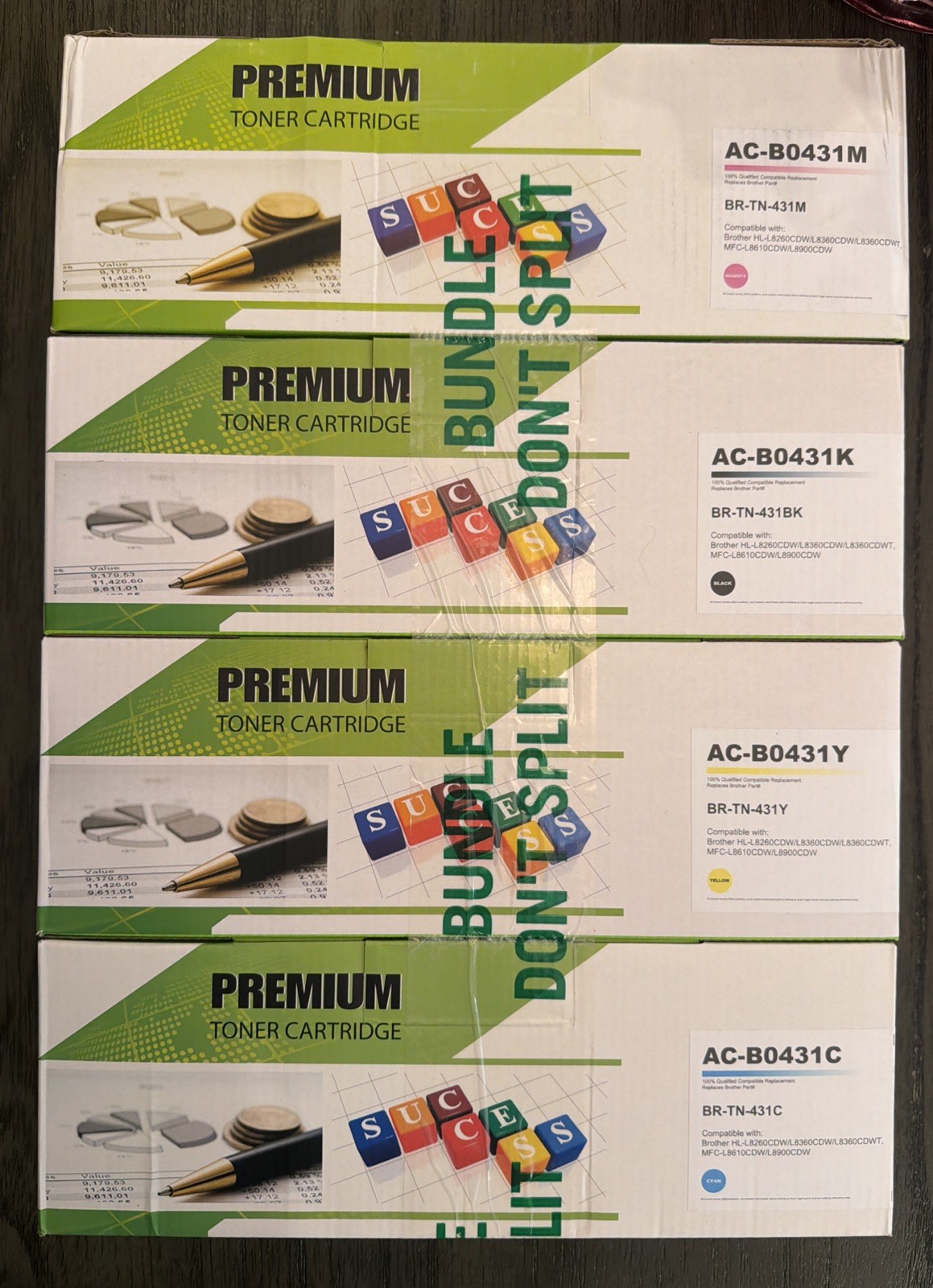 Set 4pk Premium Toner Cartridges AC-B0431 CYBKM For BR-TN-431 CYBKM