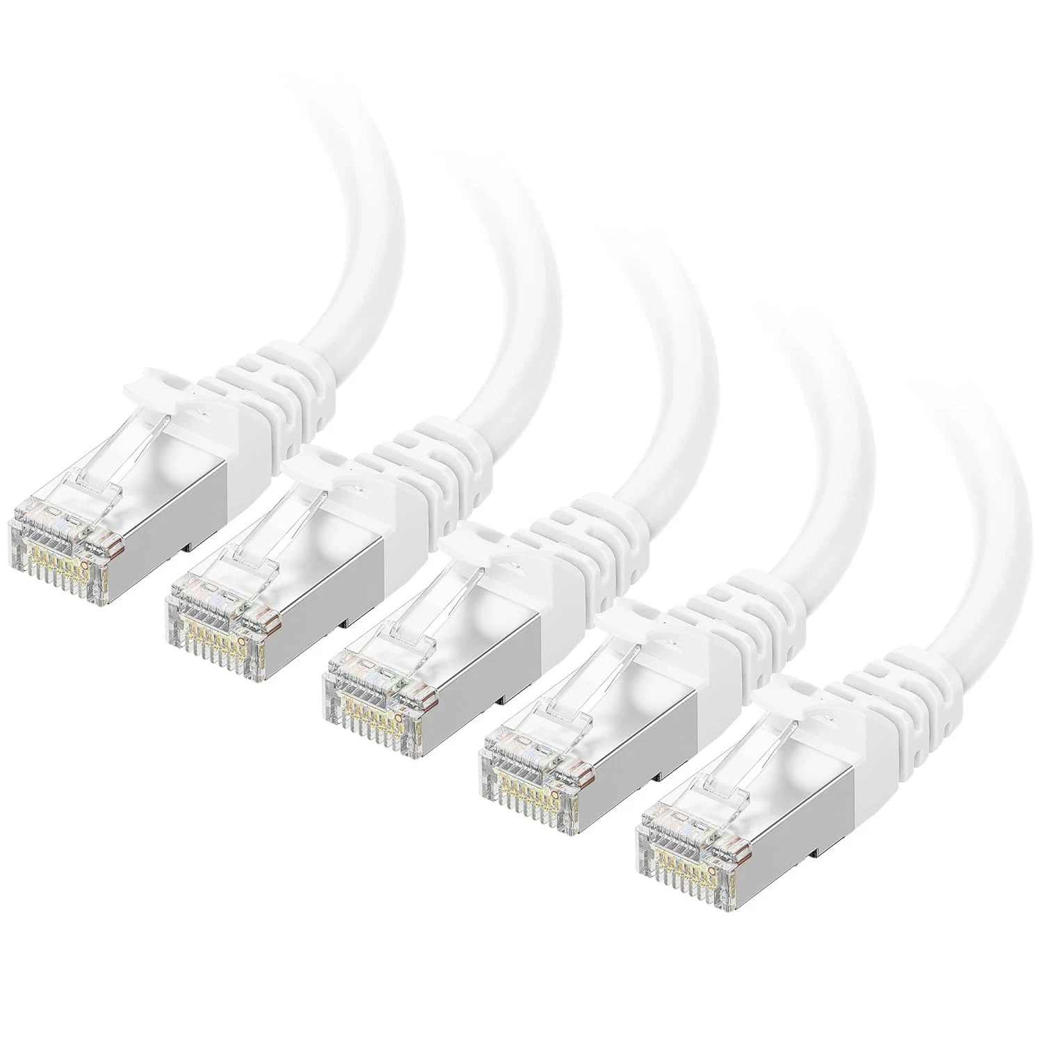 10Gbps 5-Pack Snagless Shielded Cat 6A Cable, 1Ft, White | S/FTP