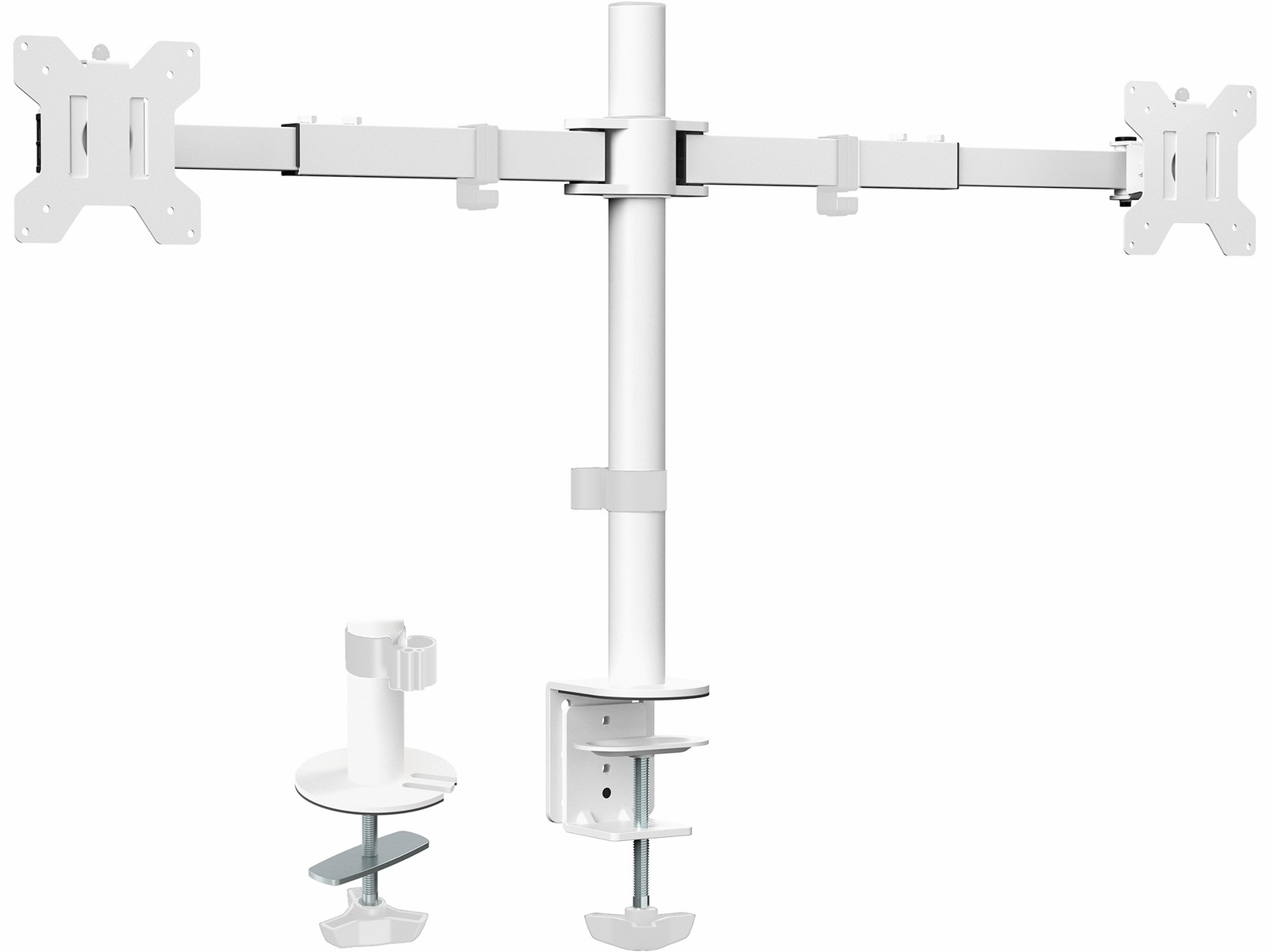 VIVO White Telescoping Dual 21" to 32" Monitor Mount, Heavy Duty Desk Stand