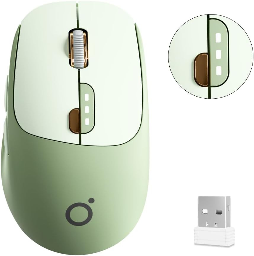 Dual-Mode Bluetooth Wireless Mouse with Visible Battery Indicator - Green