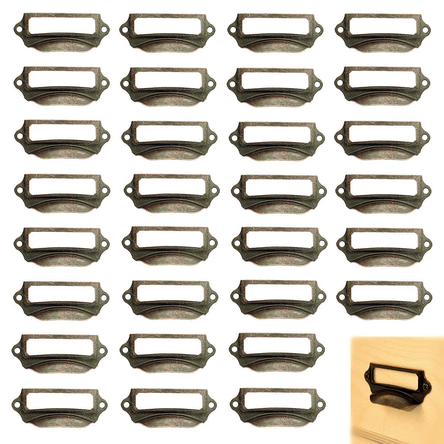 Office Library File Drawer Tag Frame Label Holder Pull Handle 30Pcs (Brass)
