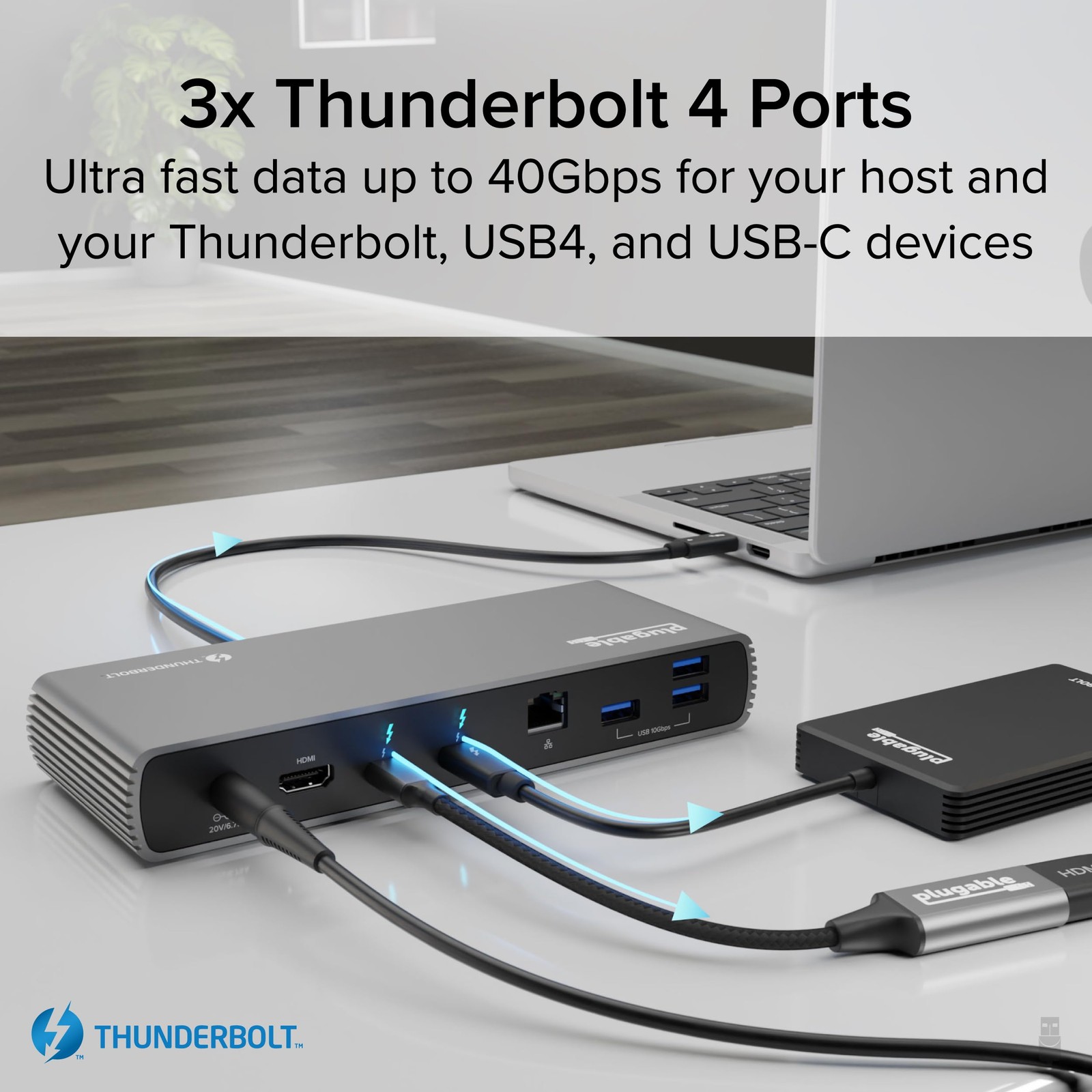 Plugable Thunderbolt 4 Docking Station, 11 Ports, 100W Charging, Dual 4K or