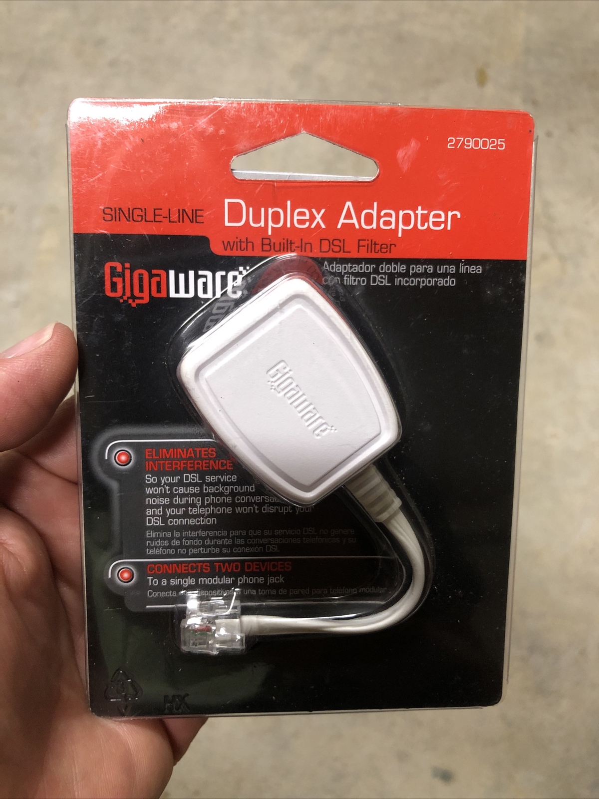 Gigaware Single Line Duplex Adapter W/ Built-In DSL Filter