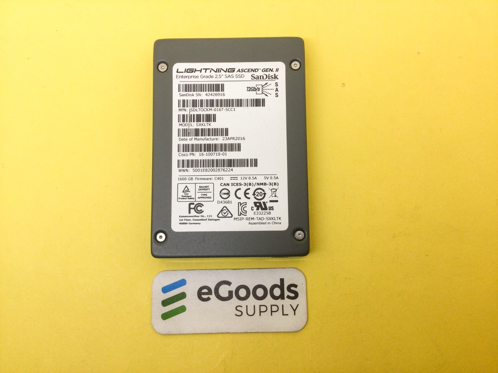 16-100718-01 SDLTOCKM-016T-5CC1 Cisco SANDISK LIGHTNING ASCEND 1.6TB 12G SAS 2.5