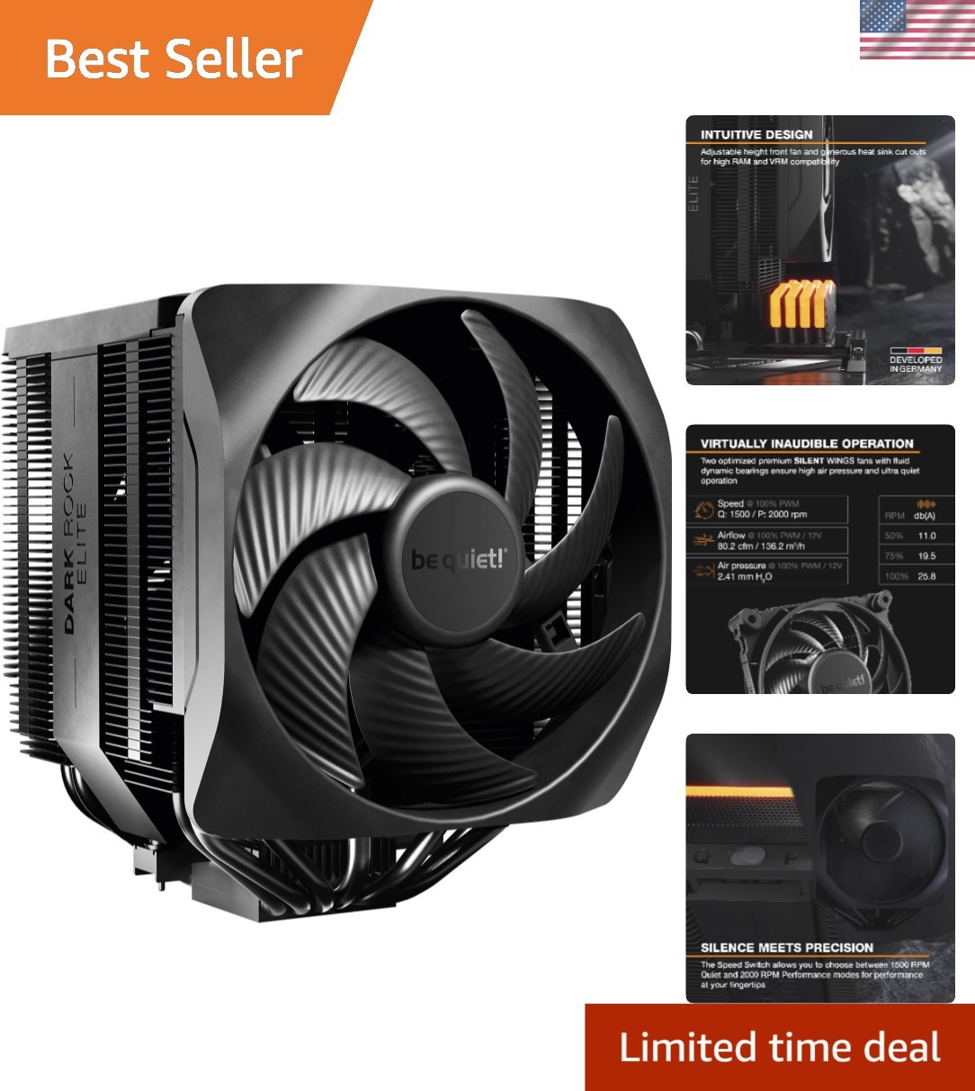 Dark Rock Elite Air CPU Cooler with Dual PWM Fans, High Compatibility