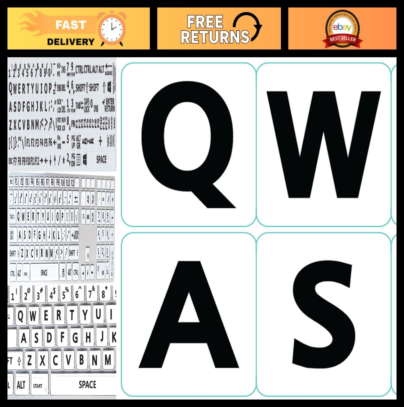 Large White Keyboard Stickers - English US Letters, Easy to Apply, Durable & Cle