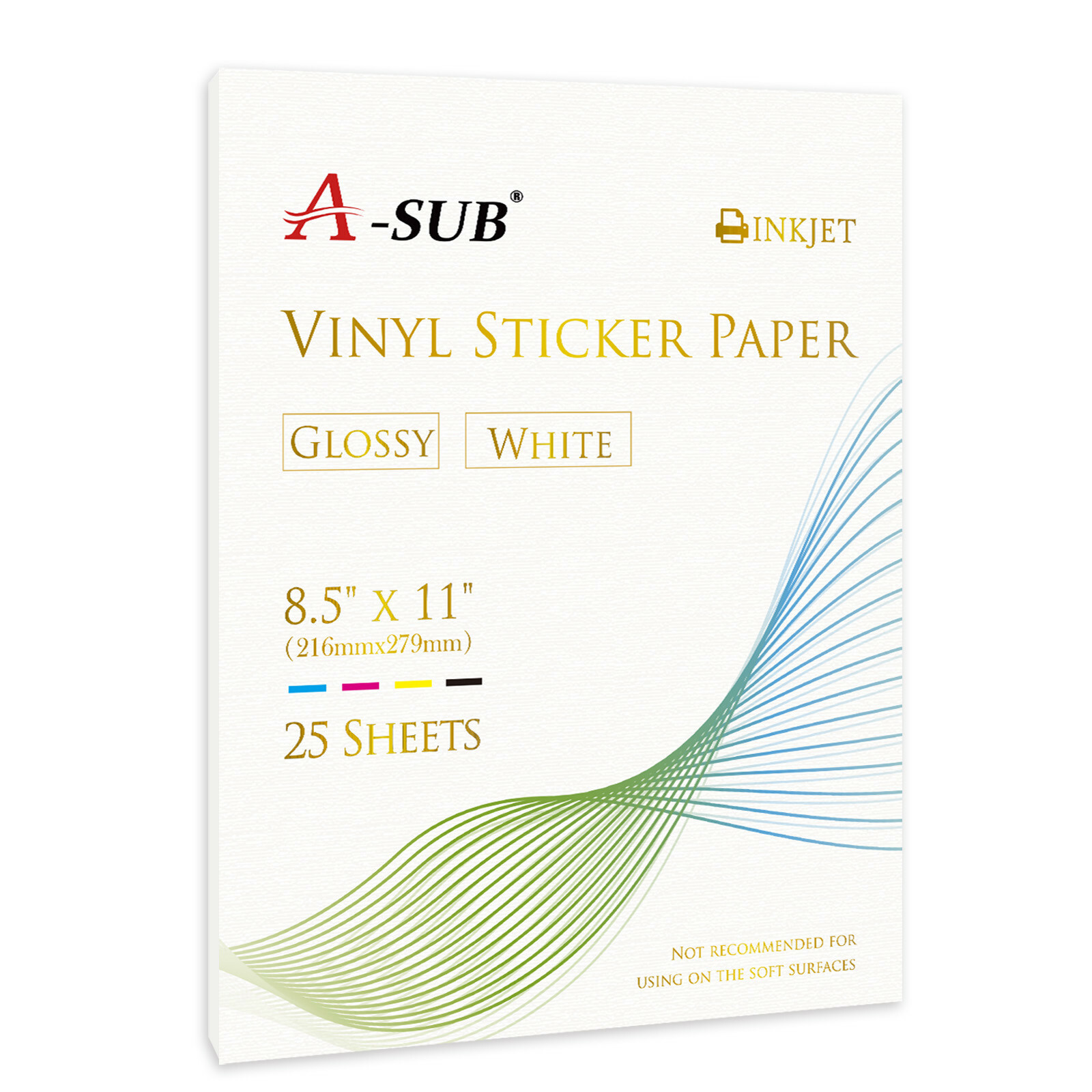 A-SUB Vinyl Sticker Paper High Glossy White Waterproof Removable 25 Sheet 8.5x11