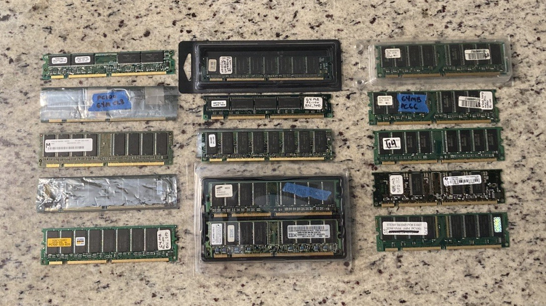 Vintage PC-100 SDRAM RAM Memory Collection Lot 64MB 32MB