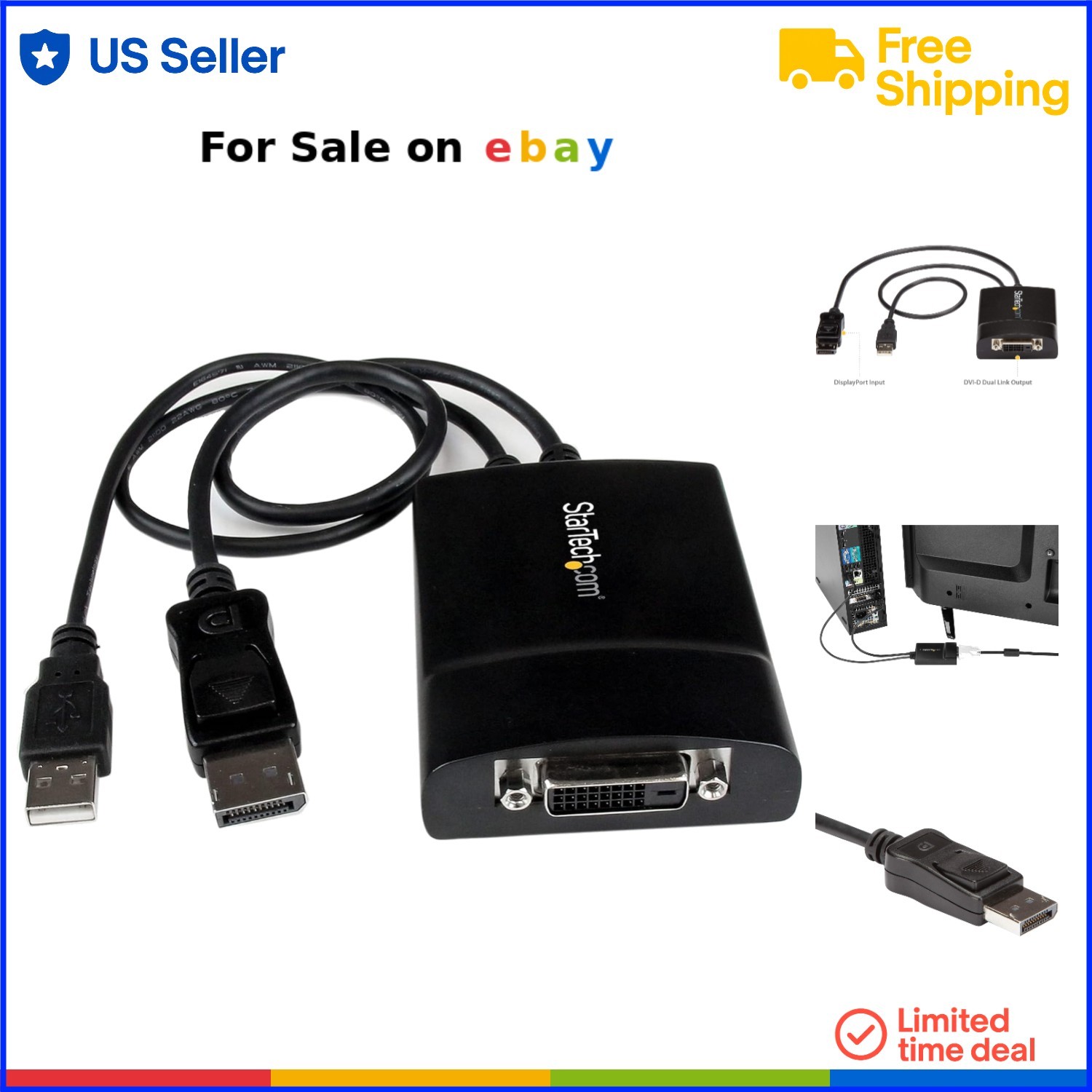 Displayport to Dvi Dual Link Adapter High Speed Active Converter for Monitors