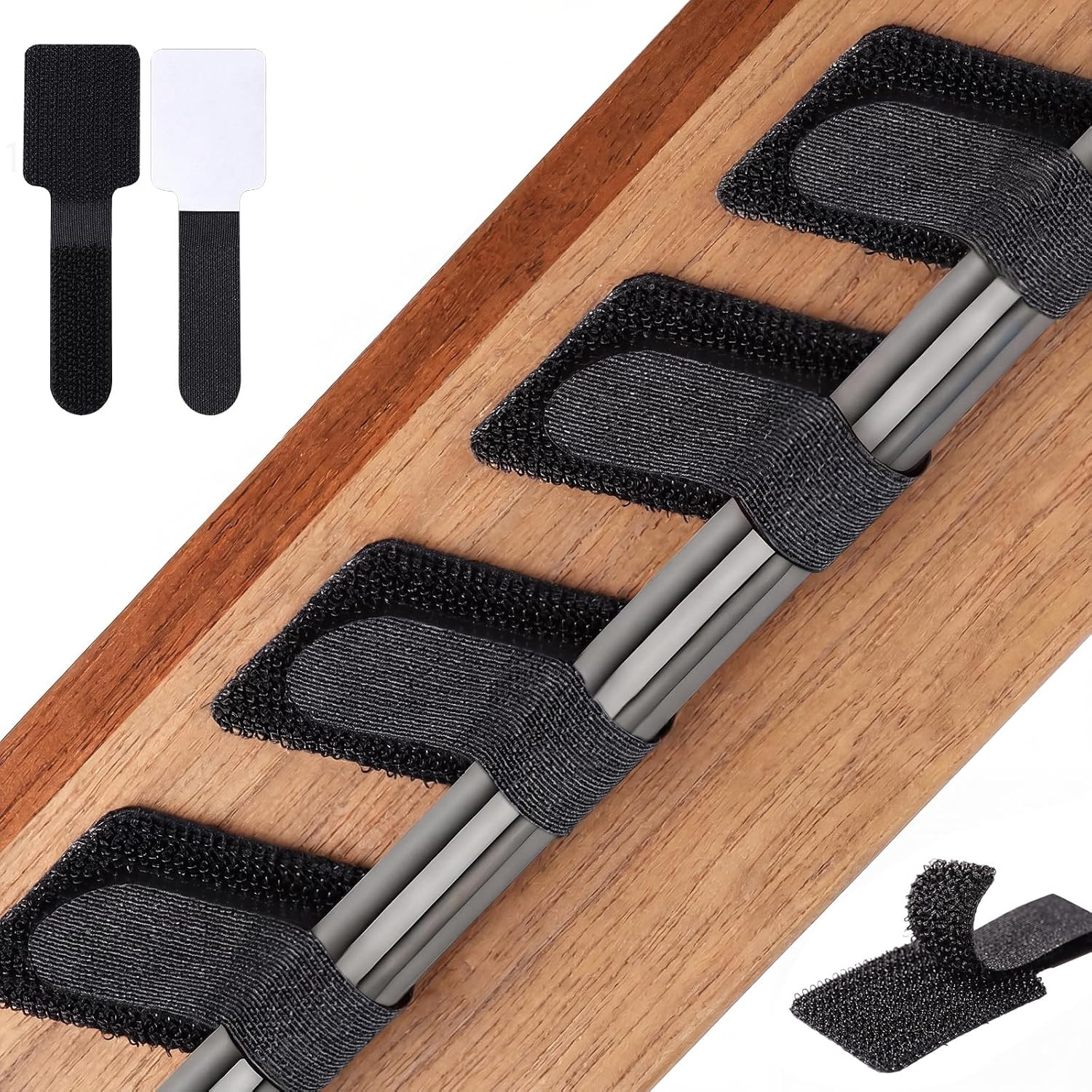 100 Pcs Cable Management under Desk, Hook and Loop Cable Straps, Black