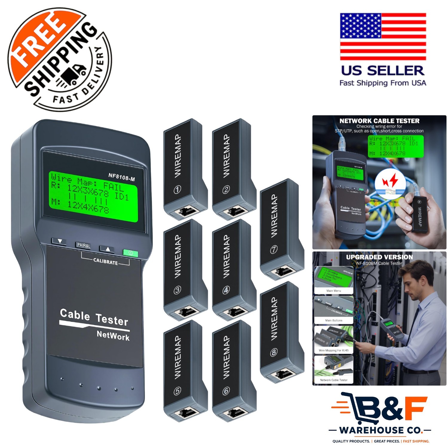 Battery-Powered Ethernet Cable Tester - Compact Design for Quick Troubleshooting