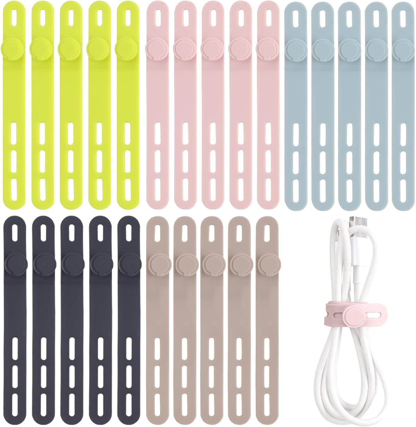 25 Pcs High Elasticity Silicone Cable Ties - Reusable Cord Organizer