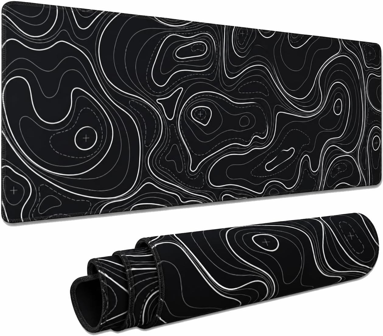 Large Gaming Mouse Pad Black Topographic Contour Mouse Pad Extended XL Long M...