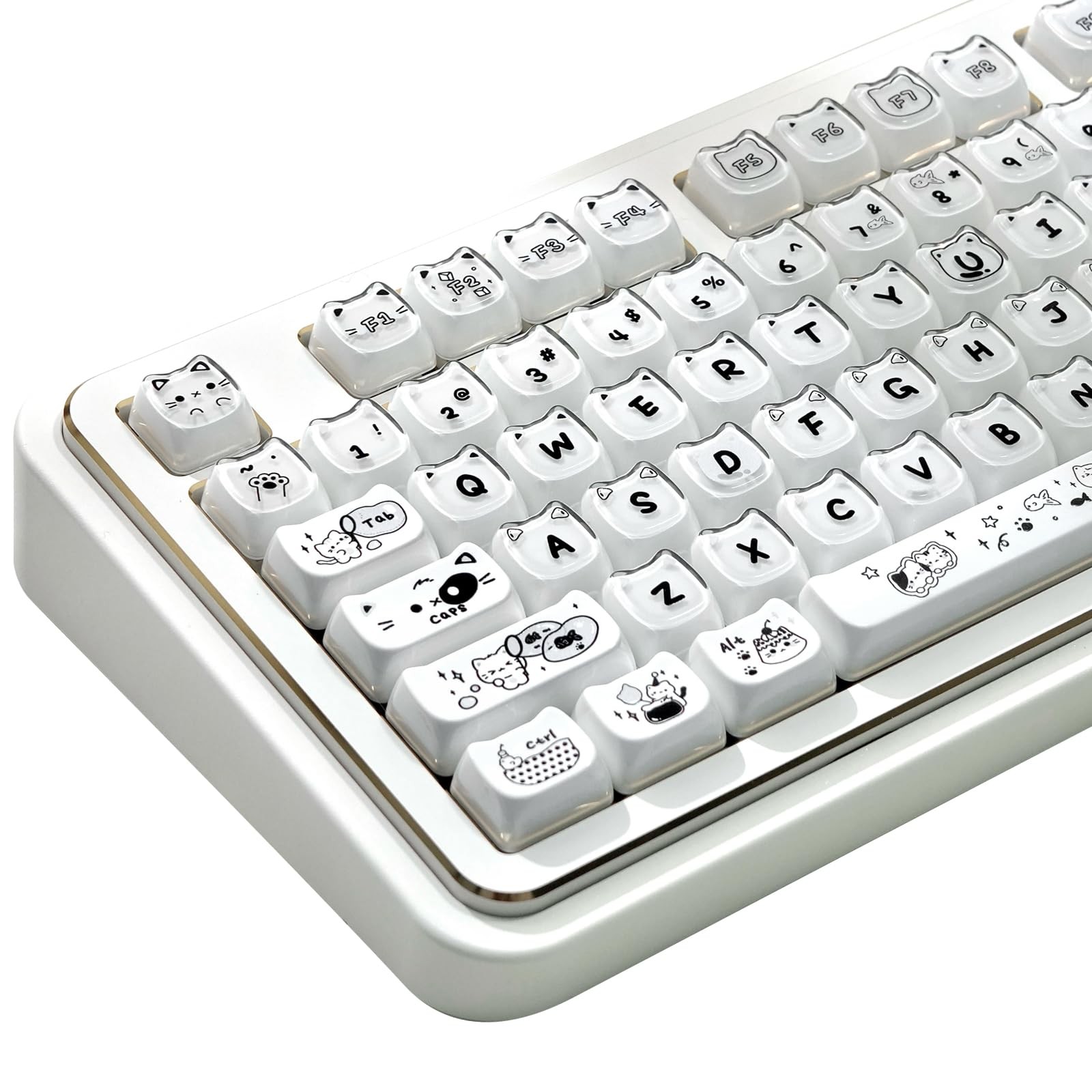 120 PCS PBT Crystal Jelly Cat Keycaps Translucent White Mao Profile MX Switch