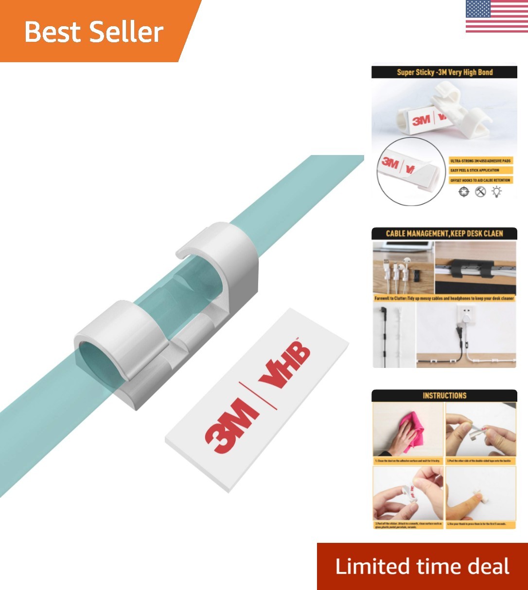 Durable White Cable Clips with Maximum Adhesive - 40 Pcs for Neat Organization