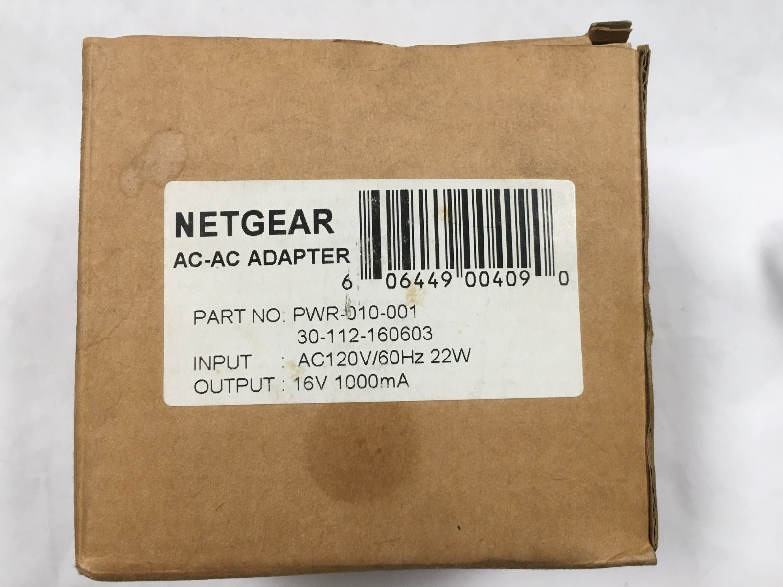 New NETGEAR PWR-010-001 AC-AC Adapter  120VAC/60Hz 22W / 16V 1000mA