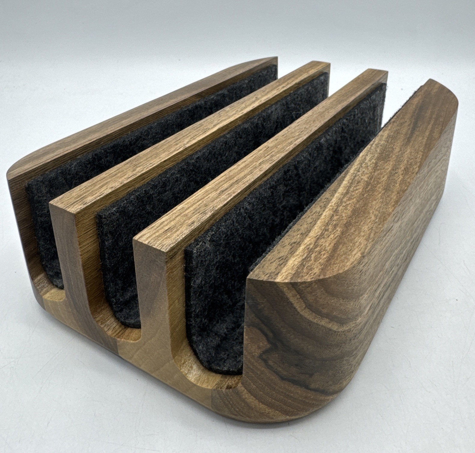 The Hrd Wood Three Space Vertical Laptop Table Phone Stand For Desk Walnut