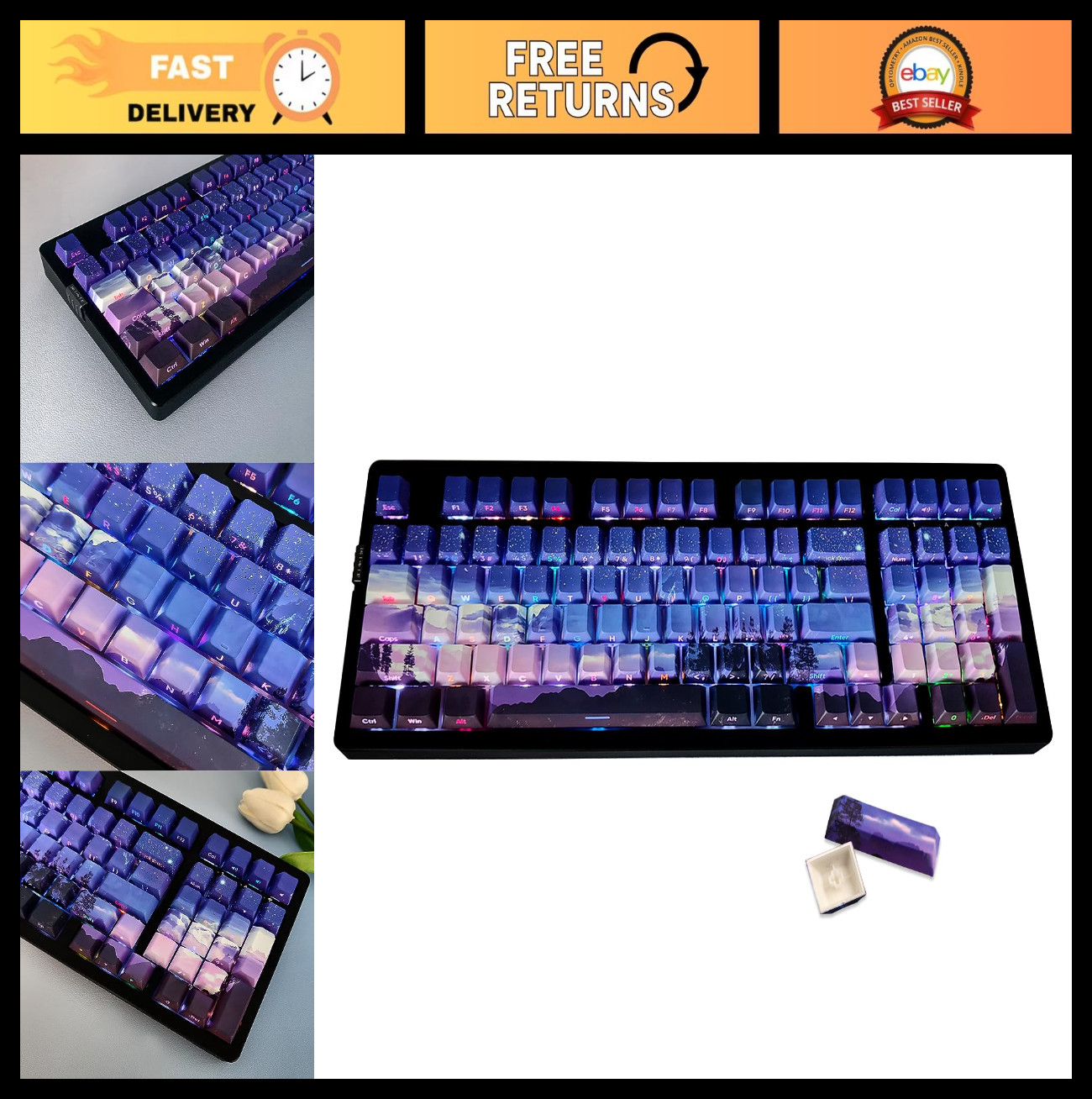 Custom 126 Key PBT Keycap Set - Double Shot Gradient Purple Dawn for Cherry MX S