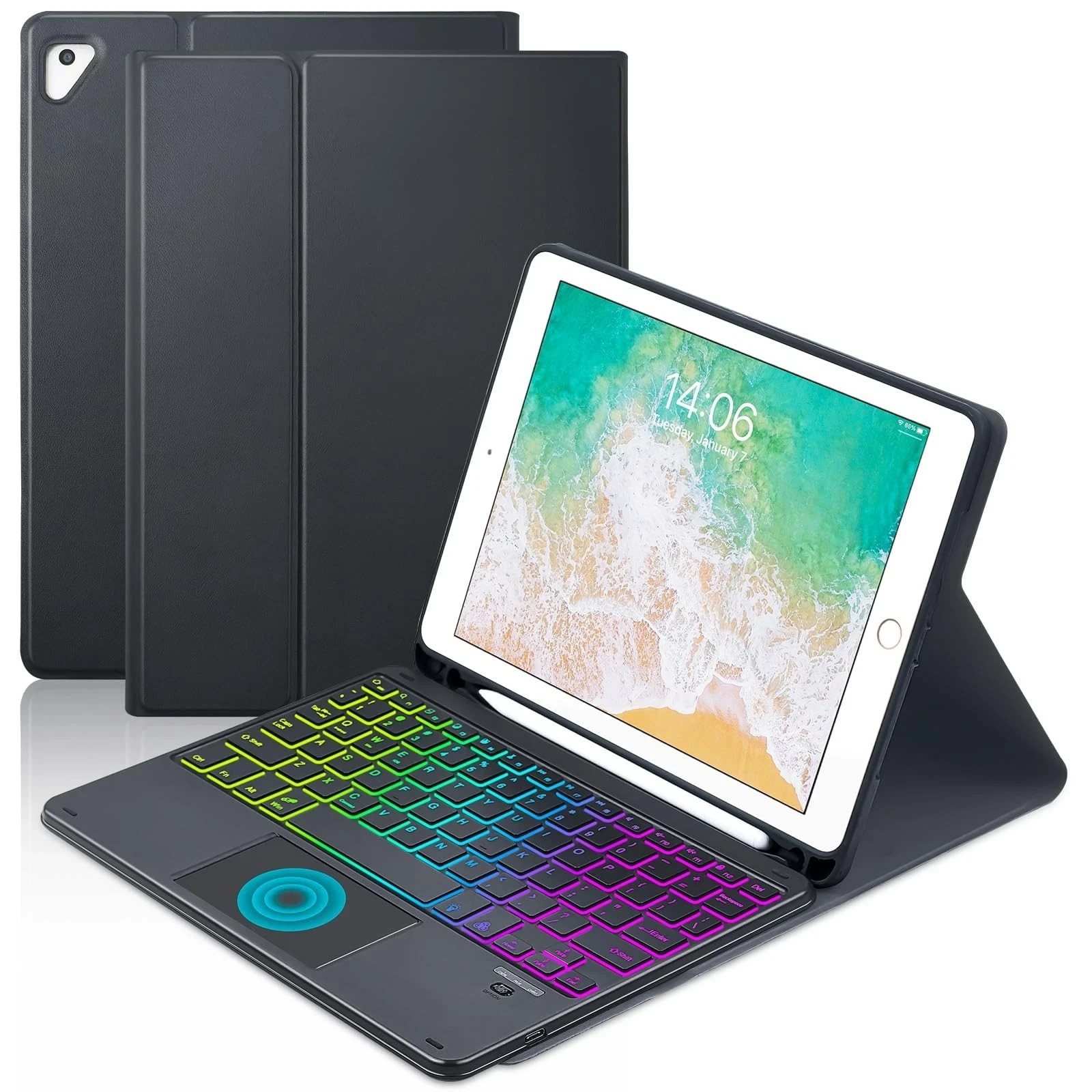Touchpad Keyboard Case for iPad 6th 2018/5th Generation 2017 9.7 inch, 7-Colo...