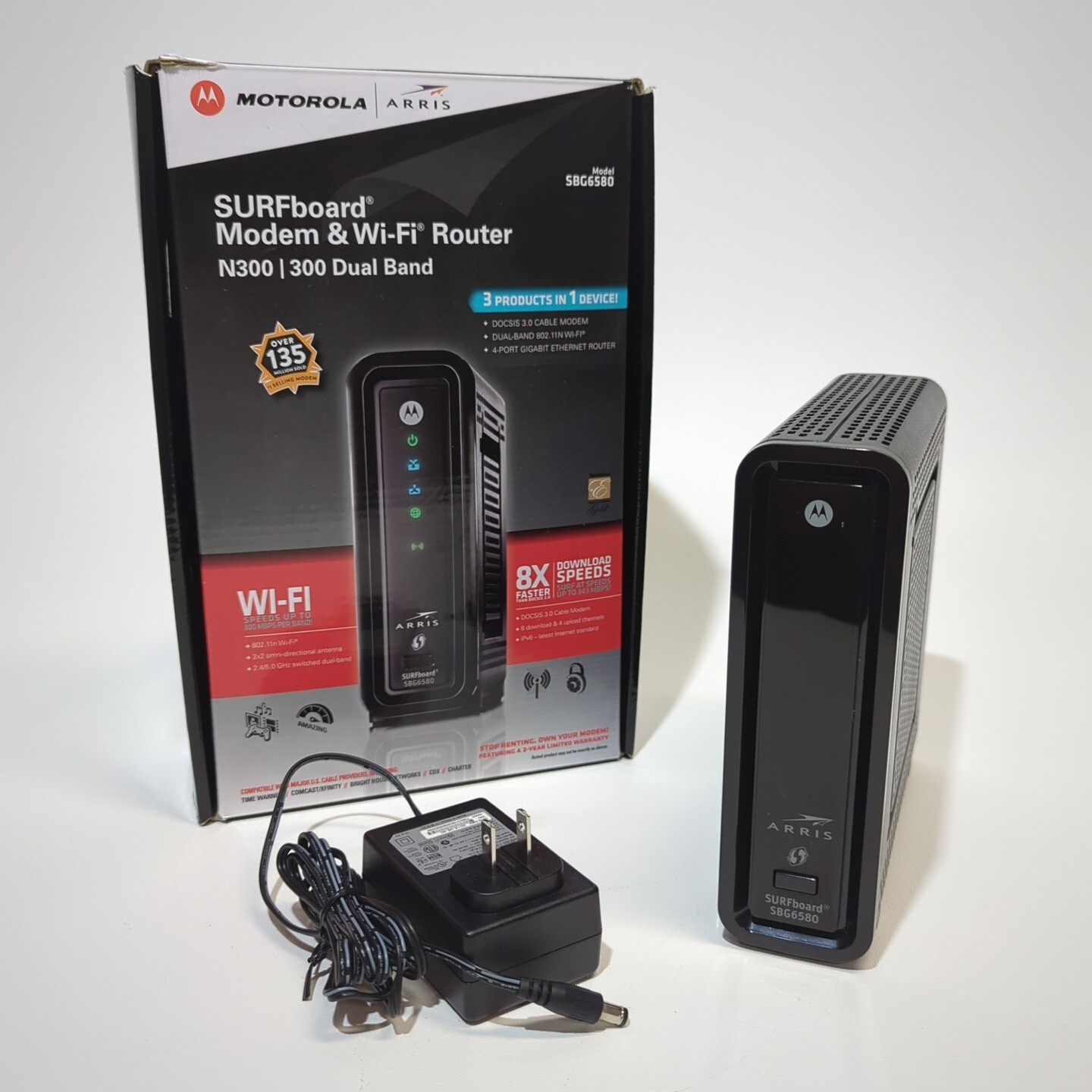 ARRIS Surfboard SBG6580-2 300 Mbps 4 Port Cable Modem and Wi-Fi Router