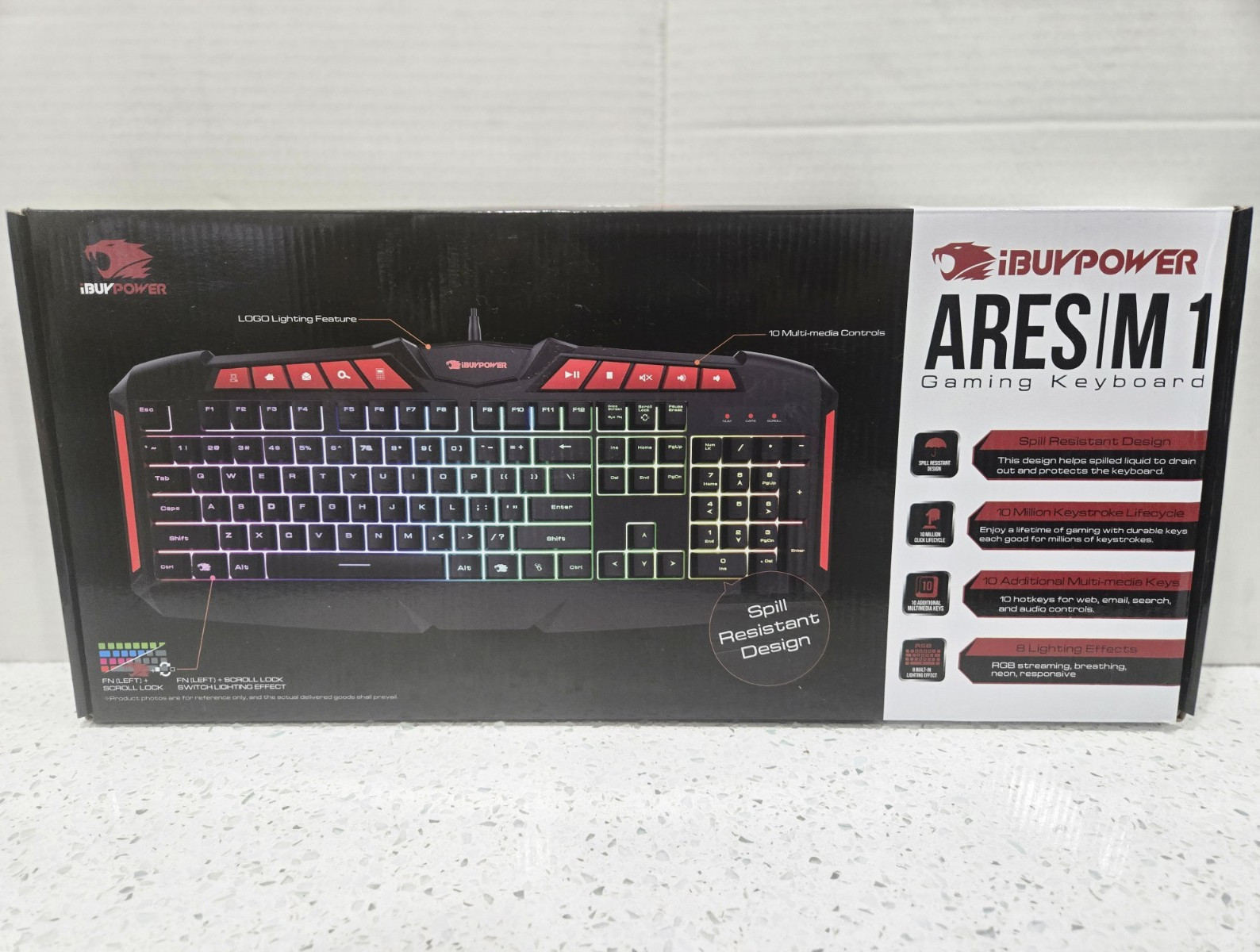 iBUYPOWER Ares M1 USB Gaming Keyboard RGB Illuminated Spill Resistant QWERTY