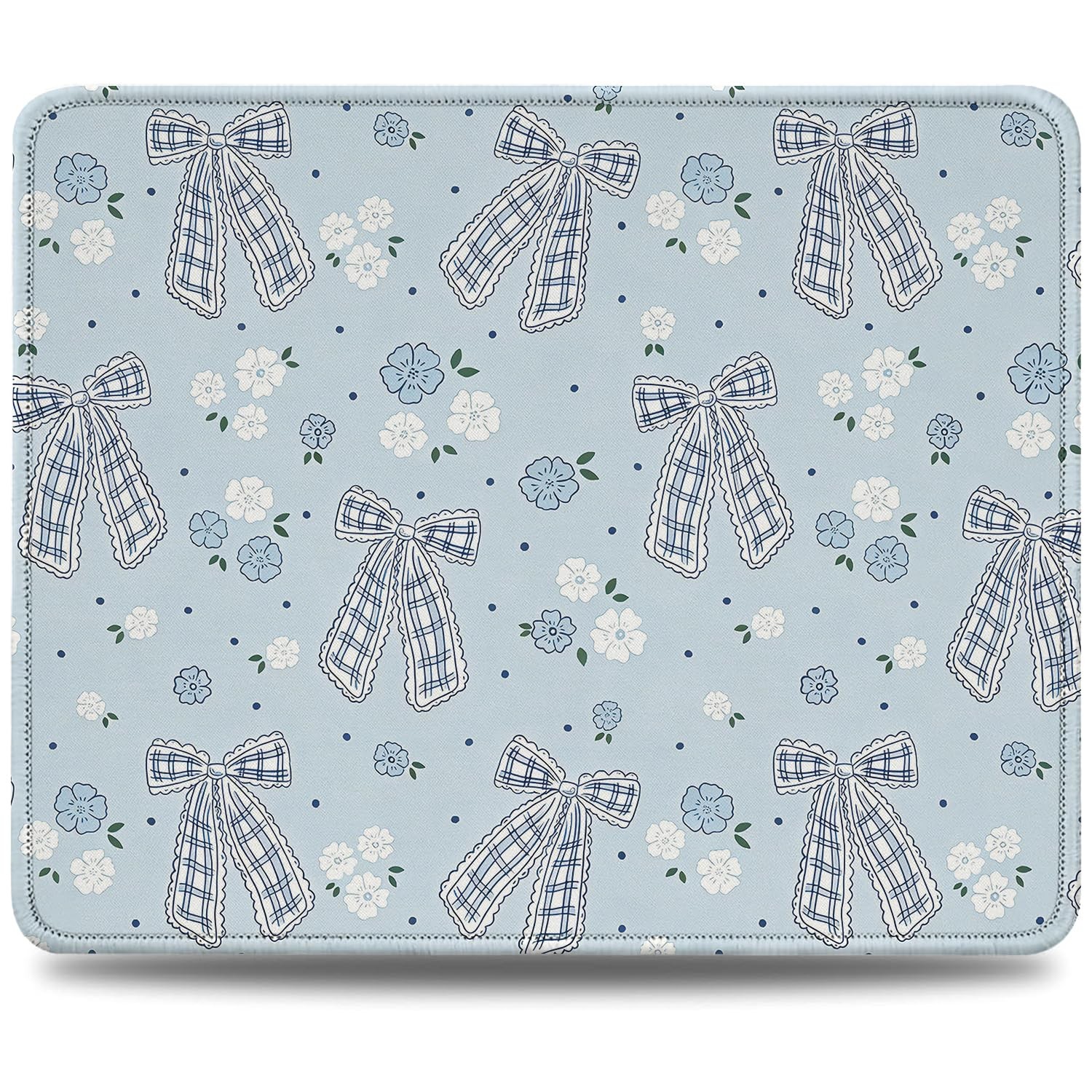 Coquette Bow Mouse Pad,Blue Floral Ribbon Mouse Pad with Non-Slip Rubber Base...