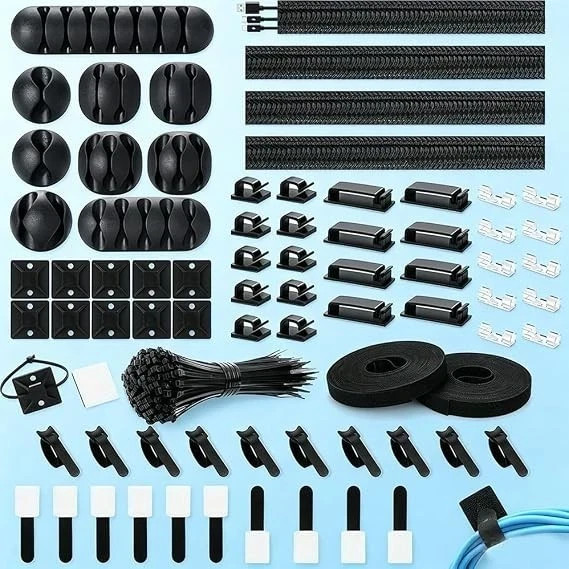 173 pcs. Cable Management Kit Wire/Cord Organizer Zip Ties Holder Clips Adhesive