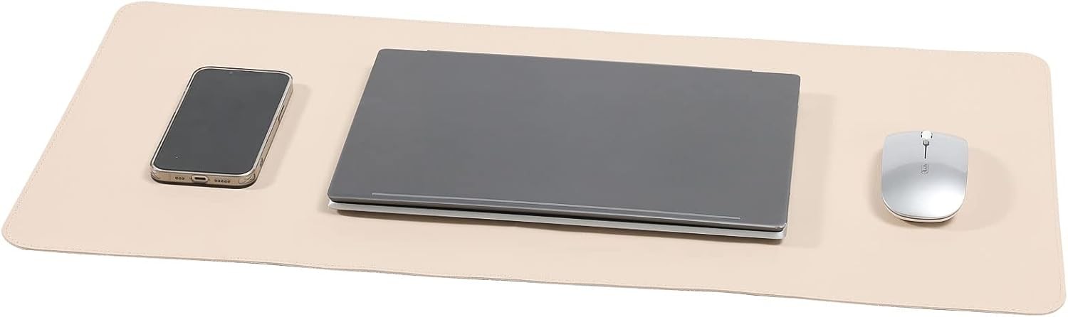 Desk Blotter Pad,27x13 inch PU Leather Computer Mouse Mat,Non 27"x13" Beige