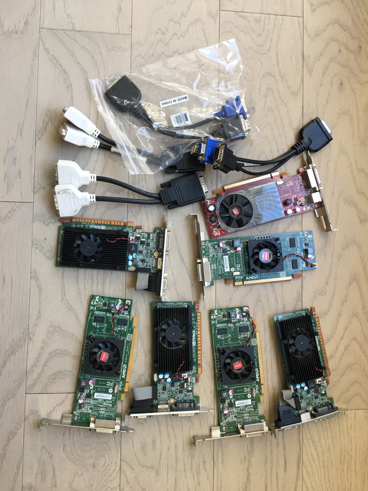 Dell AMD Radeon Video Graphics Card and Adapters Cable lot 7 Cards & 4 Adapters