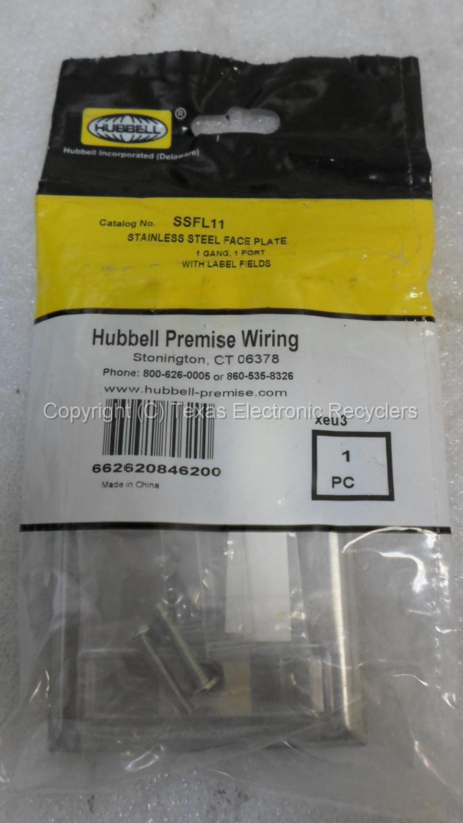 Hubbell SSFL11 Stainless Steel Face Plate 1 Gang 1 Port