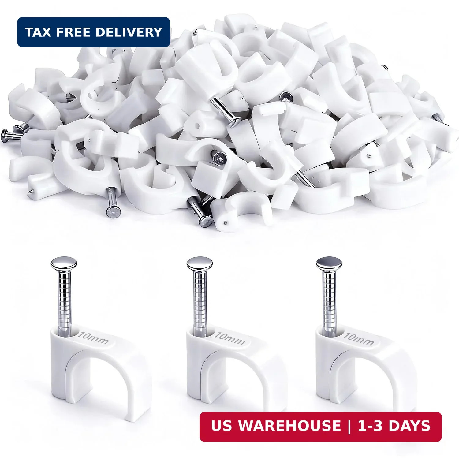 100PCS Cable Staples,10mm Cable Clips White,Cable Wire Clips Nail in Clips for R
